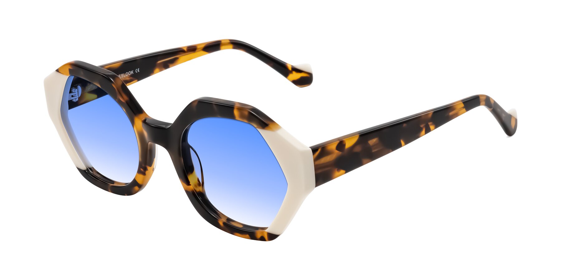 Angle of Kawa in Tortoise/Ivory with Blue Gradient Lenses