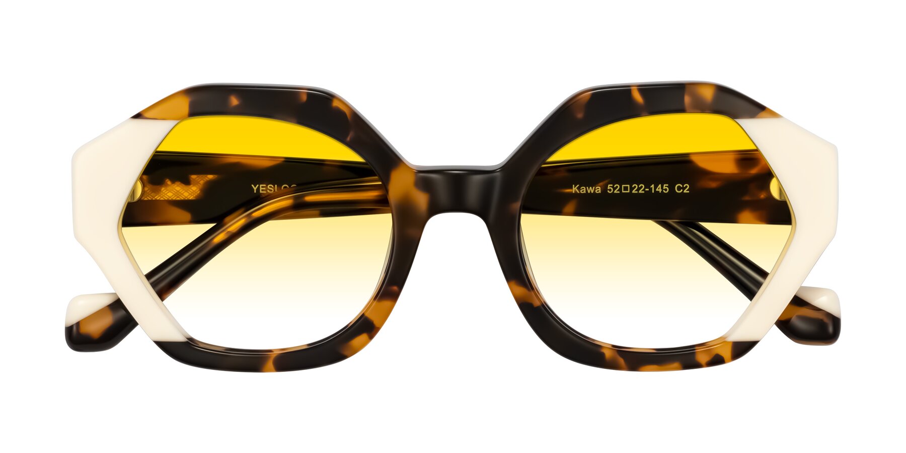 Folded Front of Kawa in Tortoise/Ivory with Yellow Gradient Lenses