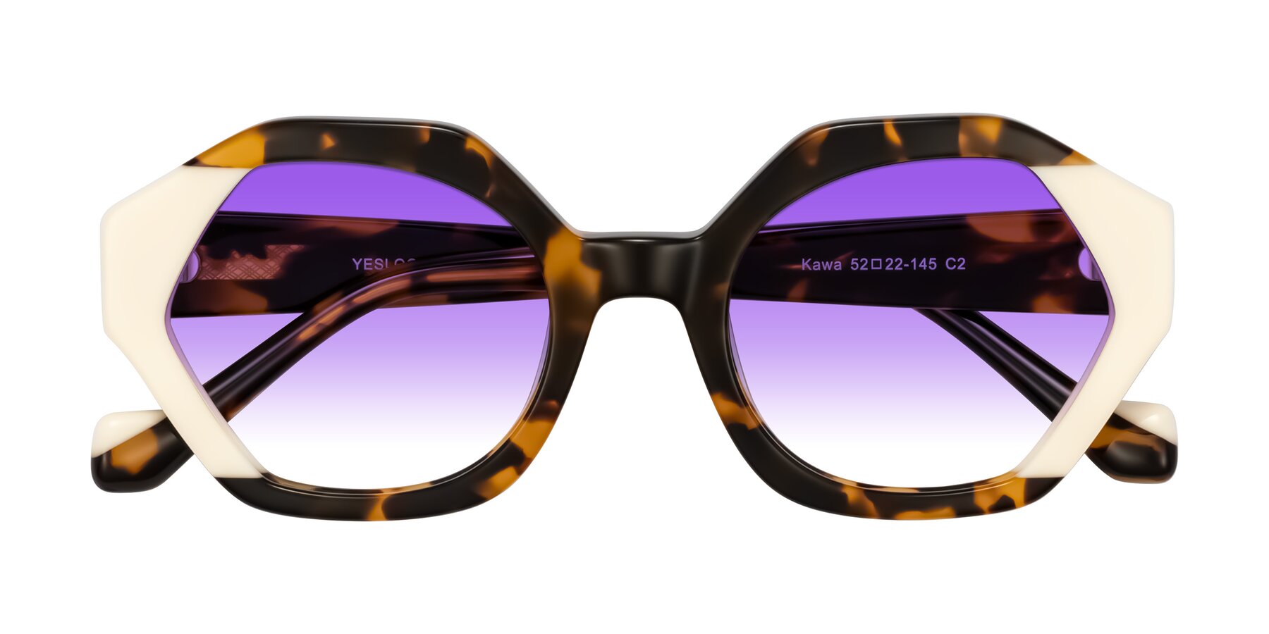 Folded Front of Kawa in Tortoise/Ivory with Purple Gradient Lenses