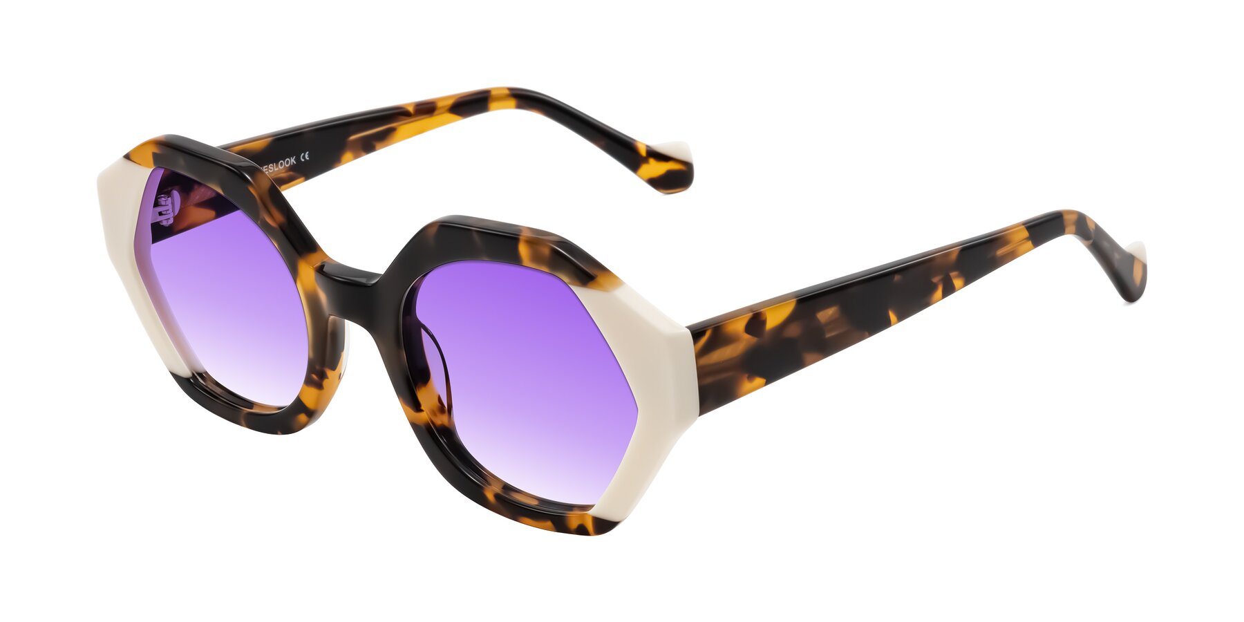 Angle of Kawa in Tortoise/Ivory with Purple Gradient Lenses