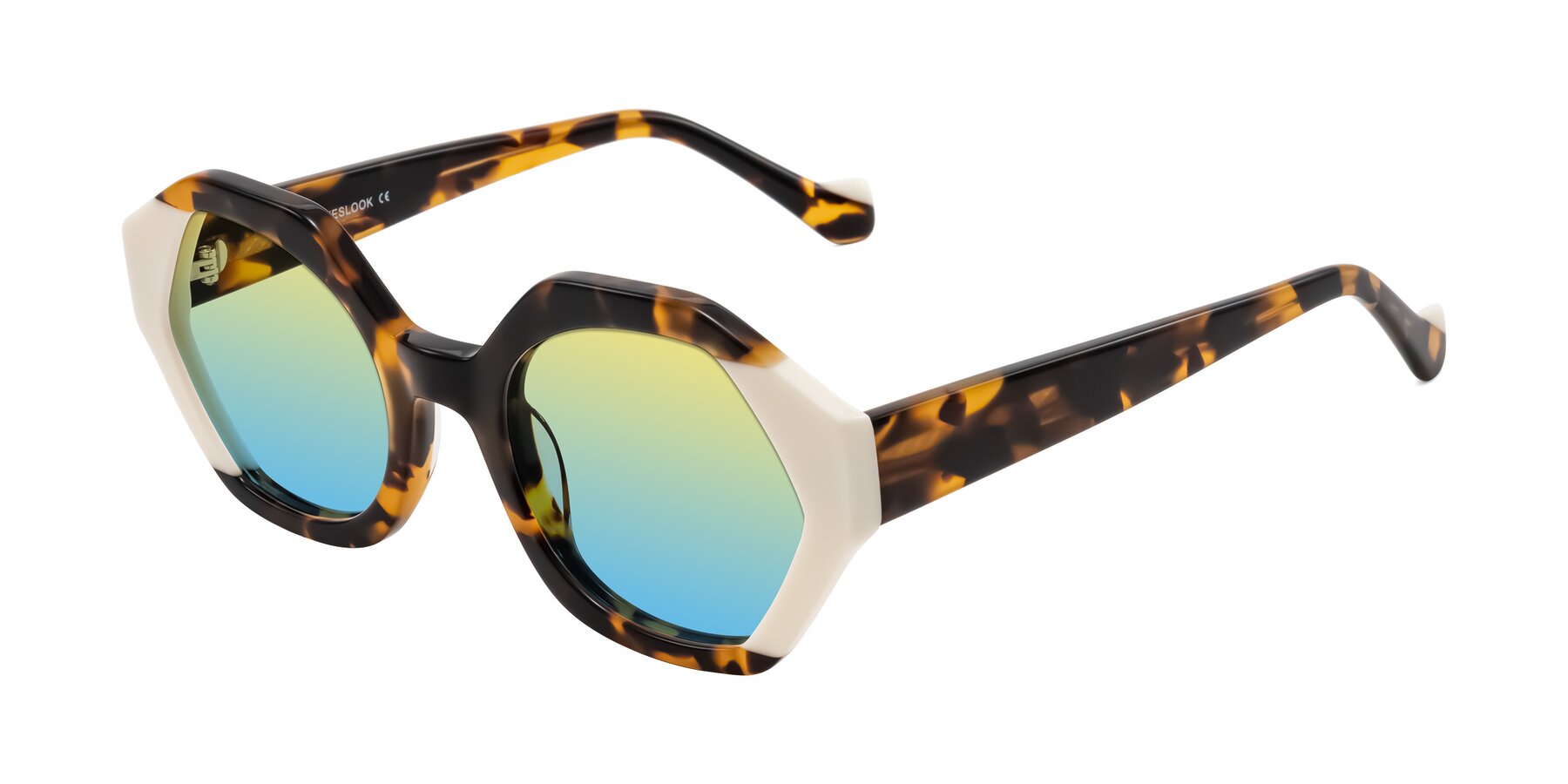 Angle of Kawa in Tortoise/Ivory with Yellow / Blue Gradient Lenses