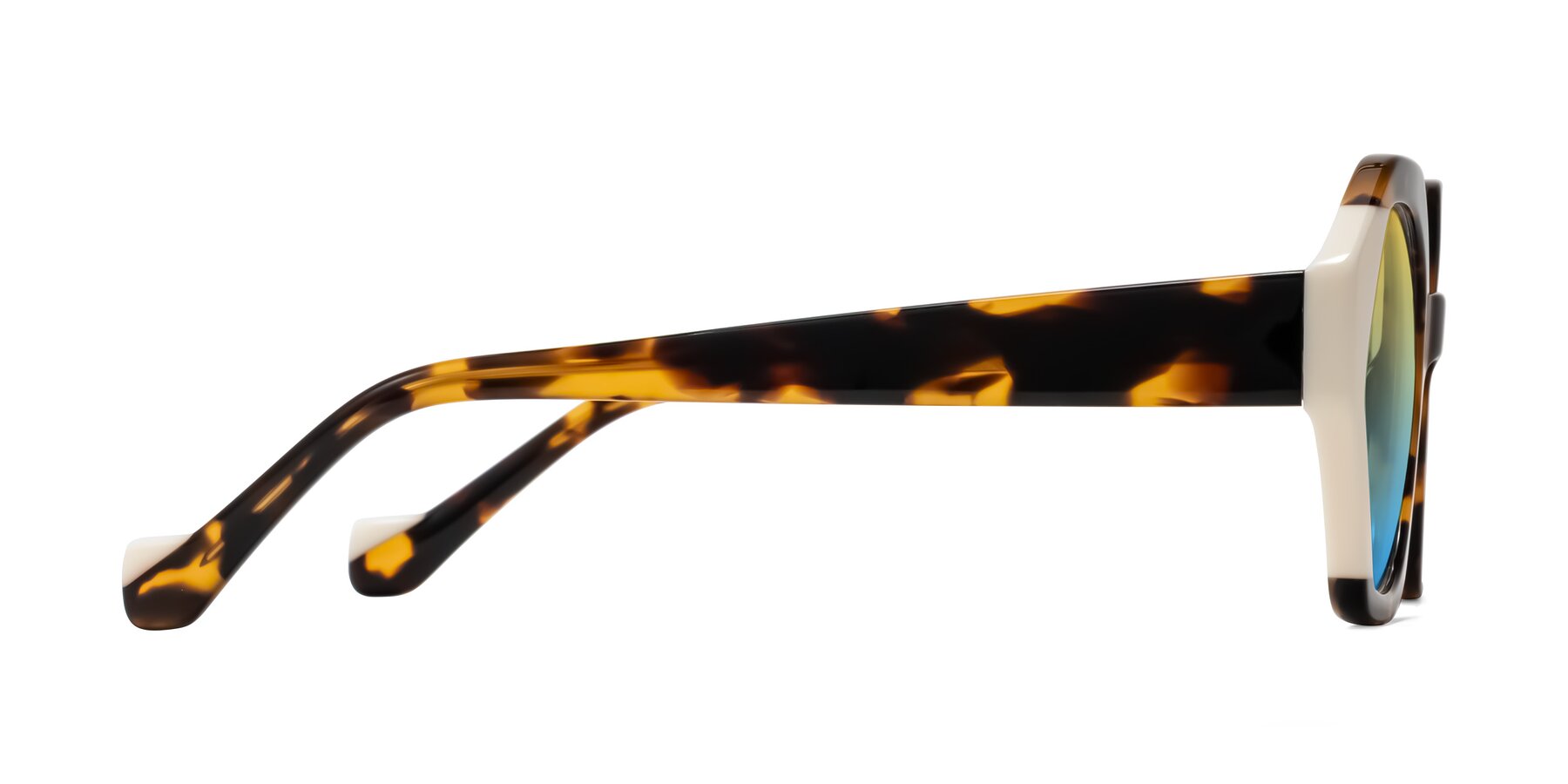 Side of Kawa in Tortoise/Ivory with Yellow / Blue Gradient Lenses