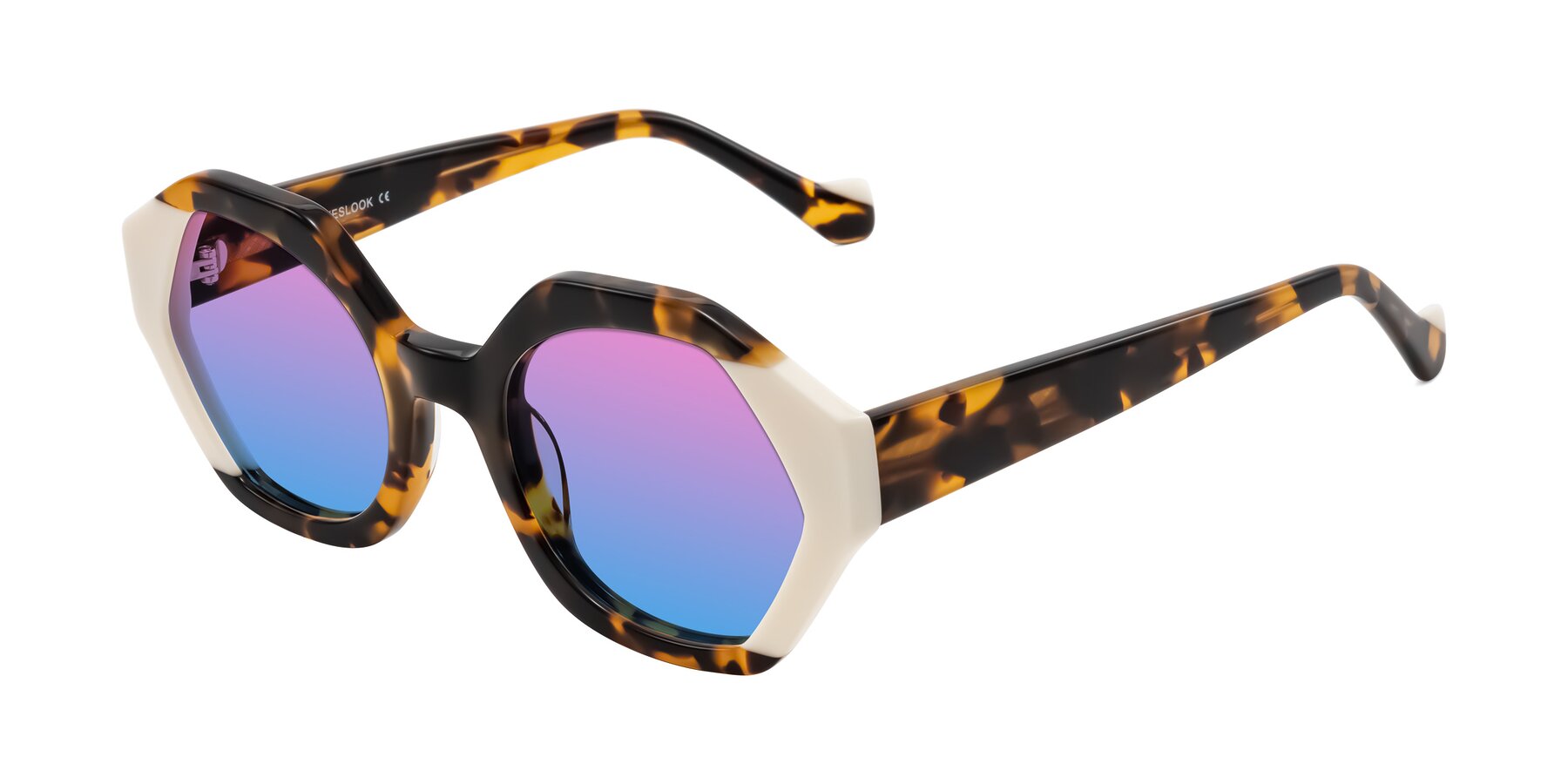 Angle of Kawa in Tortoise/Ivory with Pink / Blue Gradient Lenses