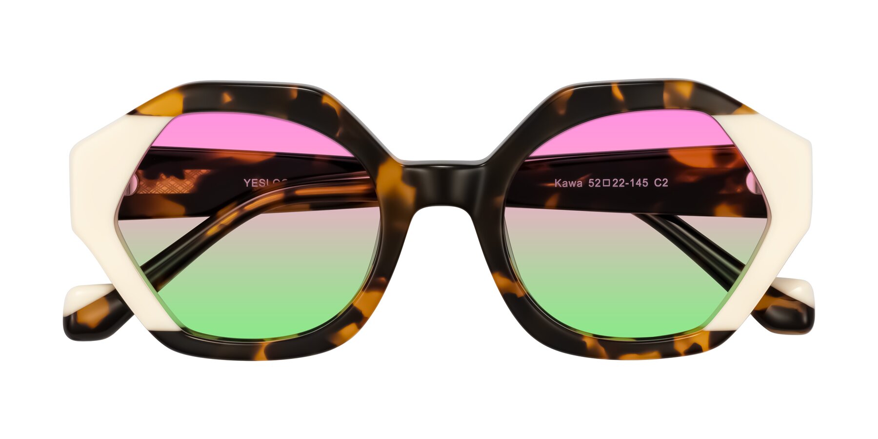 Folded Front of Kawa in Tortoise/Ivory with Pink / Green Gradient Lenses