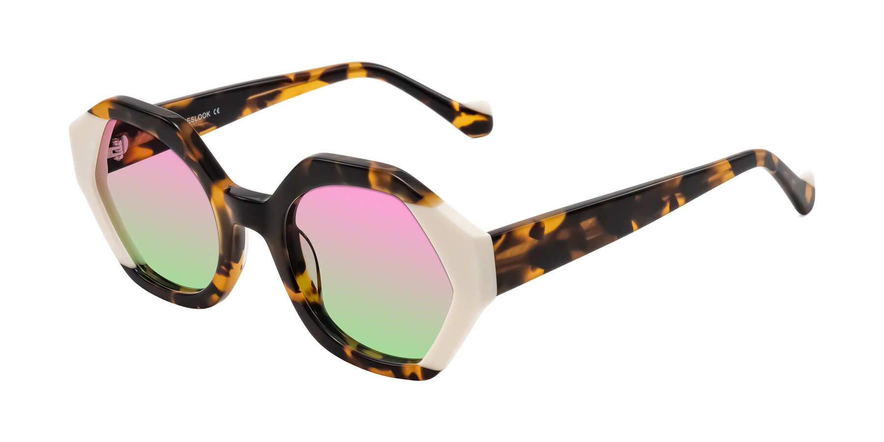 Angle of Kawa in Tortoise/Ivory with Pink / Green Gradient Lenses