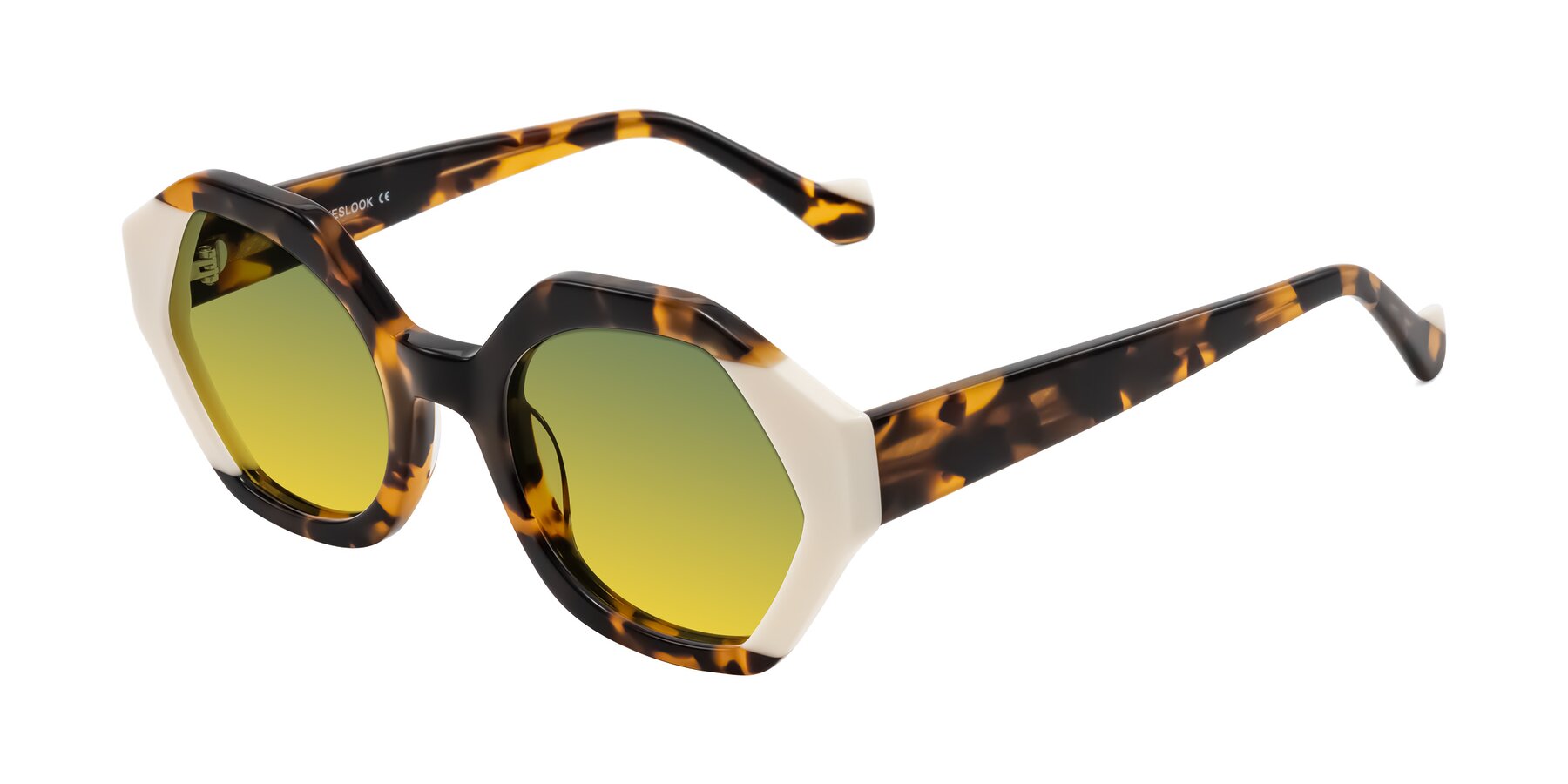 Angle of Kawa in Tortoise/Ivory with Green / Yellow Gradient Lenses