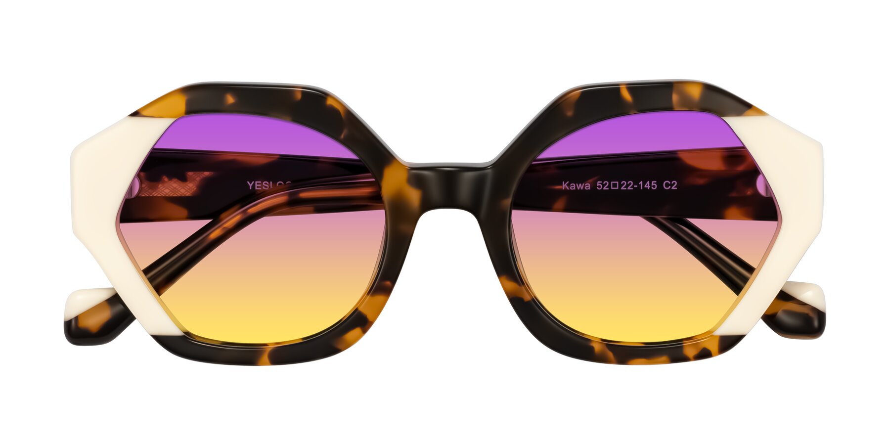 Folded Front of Kawa in Tortoise/Ivory with Purple / Yellow Gradient Lenses