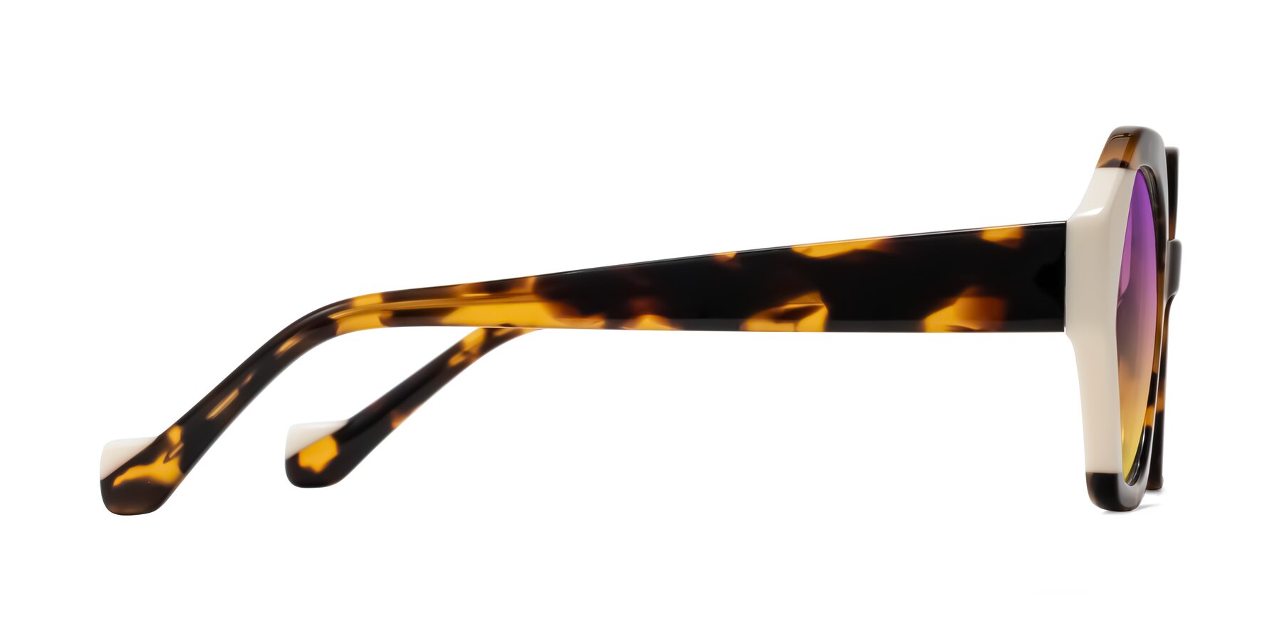 Side of Kawa in Tortoise/Ivory with Purple / Yellow Gradient Lenses