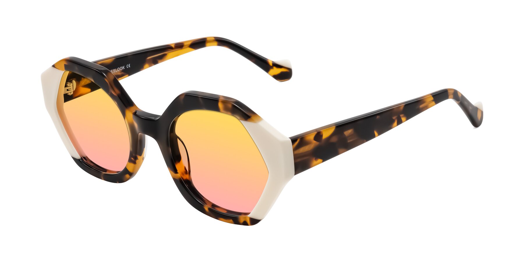 Angle of Kawa in Tortoise/Ivory with Yellow / Pink Gradient Lenses