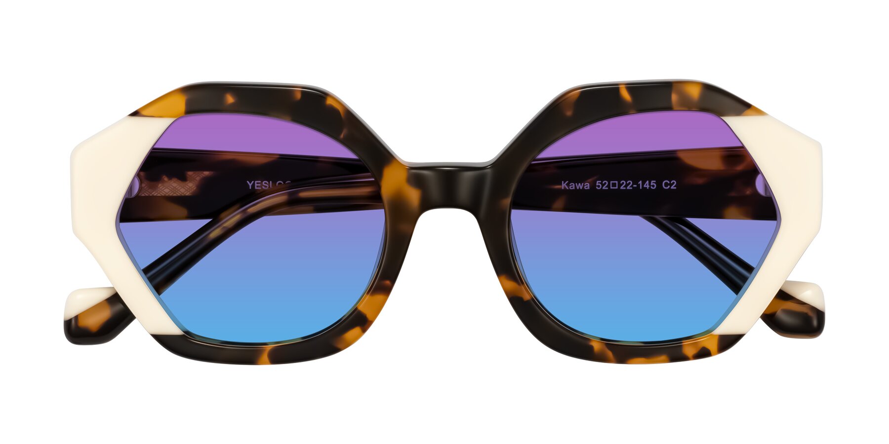 Folded Front of Kawa in Tortoise/Ivory with Purple / Blue Gradient Lenses