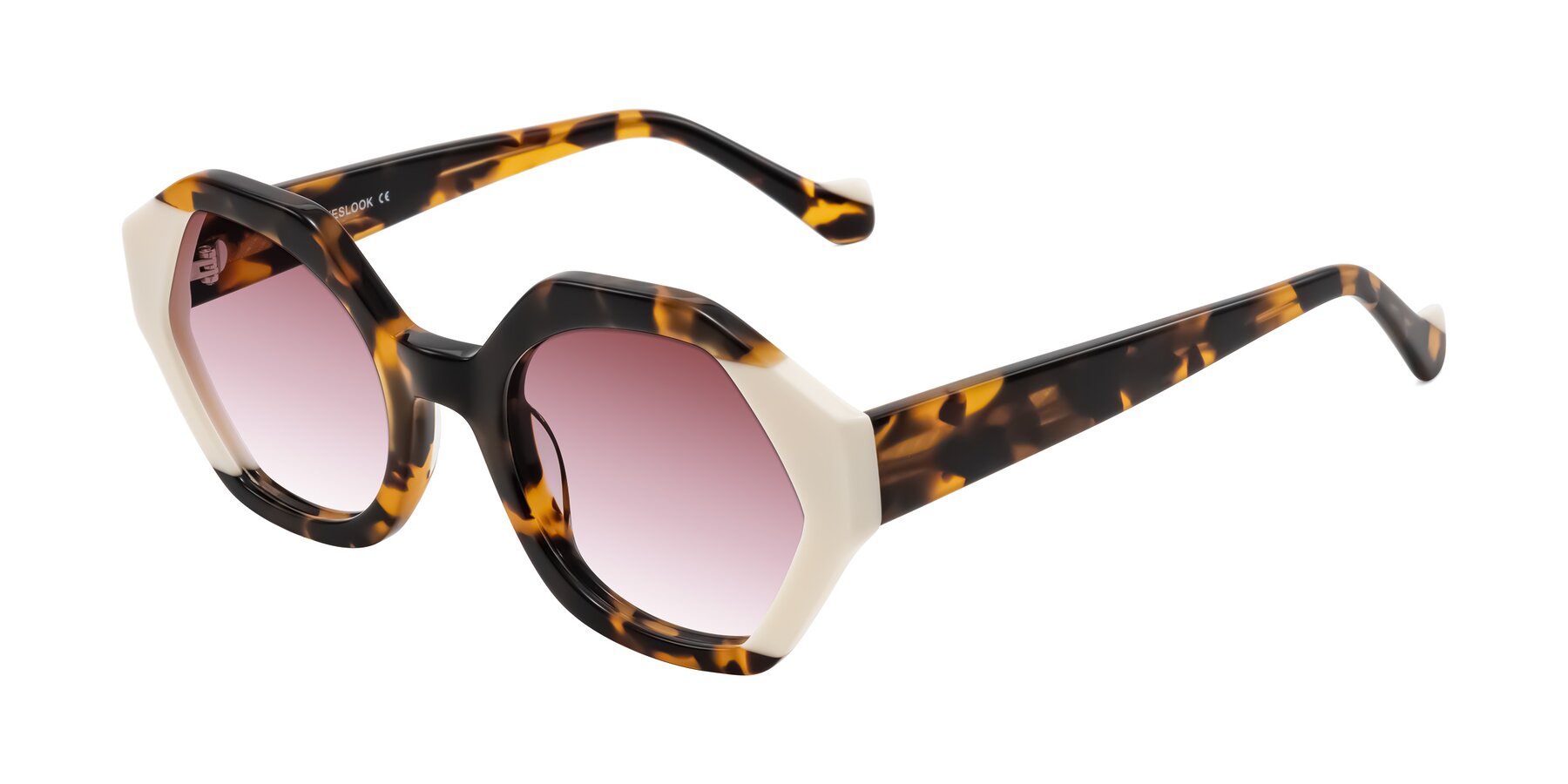 Angle of Kawa in Tortoise/Ivory with Garnet Gradient Lenses