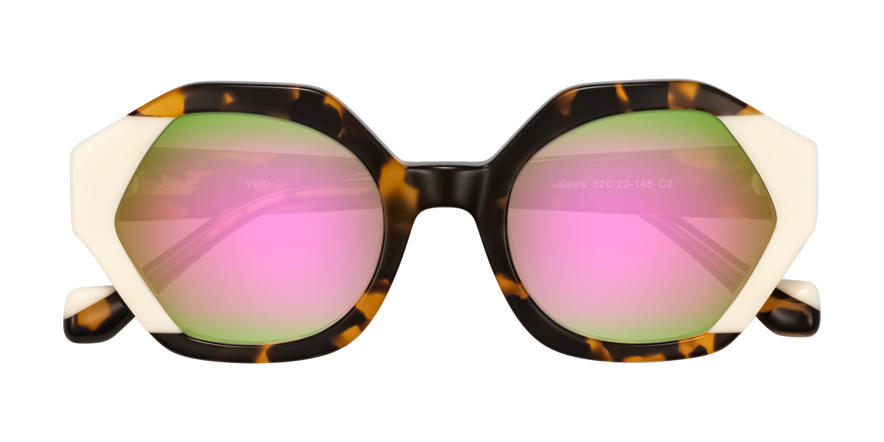 Folded Front of Kawa in Tortoise/Ivory with Pink Mirrored Lenses