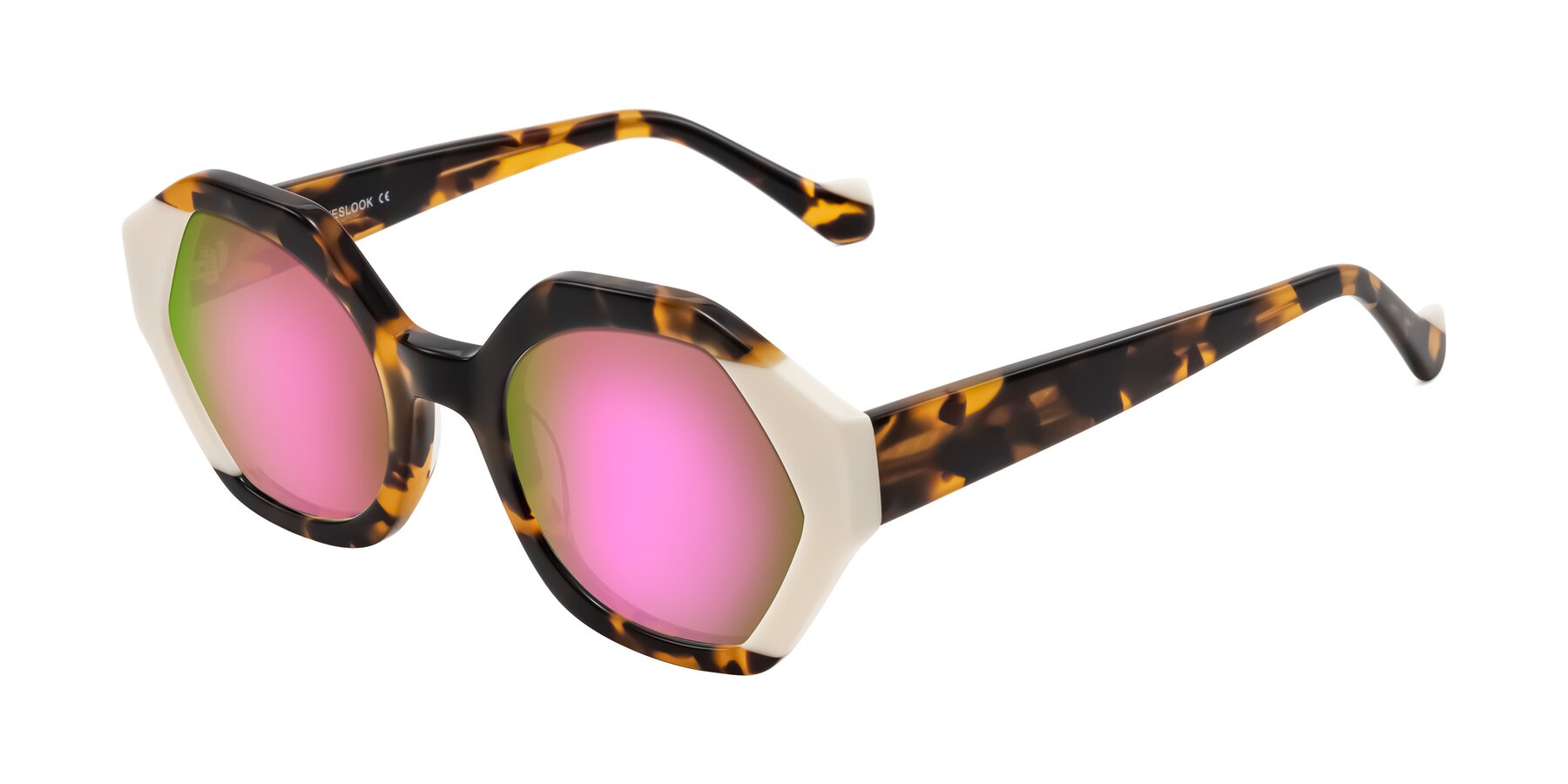Angle of Kawa in Tortoise/Ivory with Pink Mirrored Lenses
