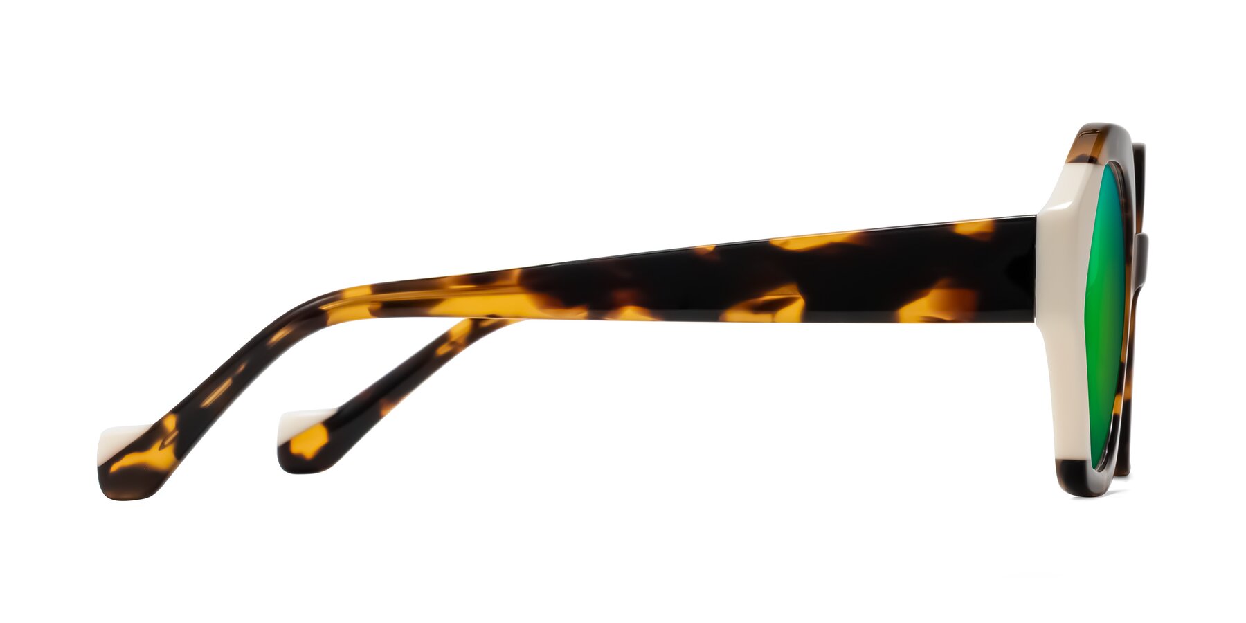 Side of Kawa in Tortoise/Ivory with Green Mirrored Lenses