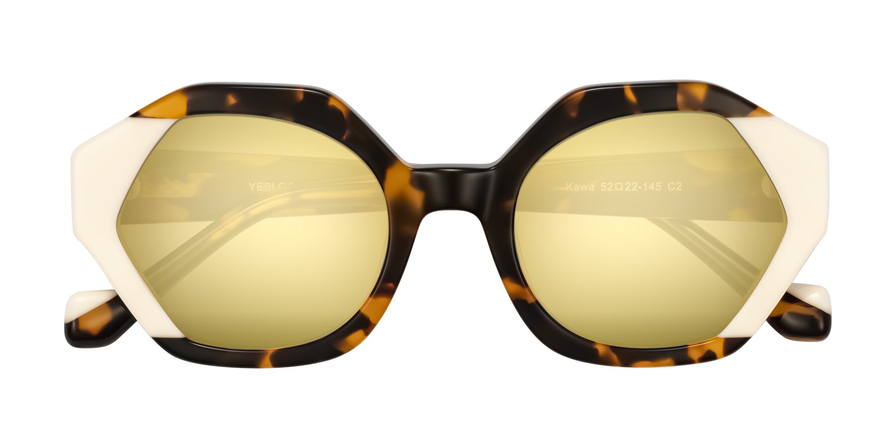 Folded Front of Kawa in Tortoise/Ivory with Gold Mirrored Lenses