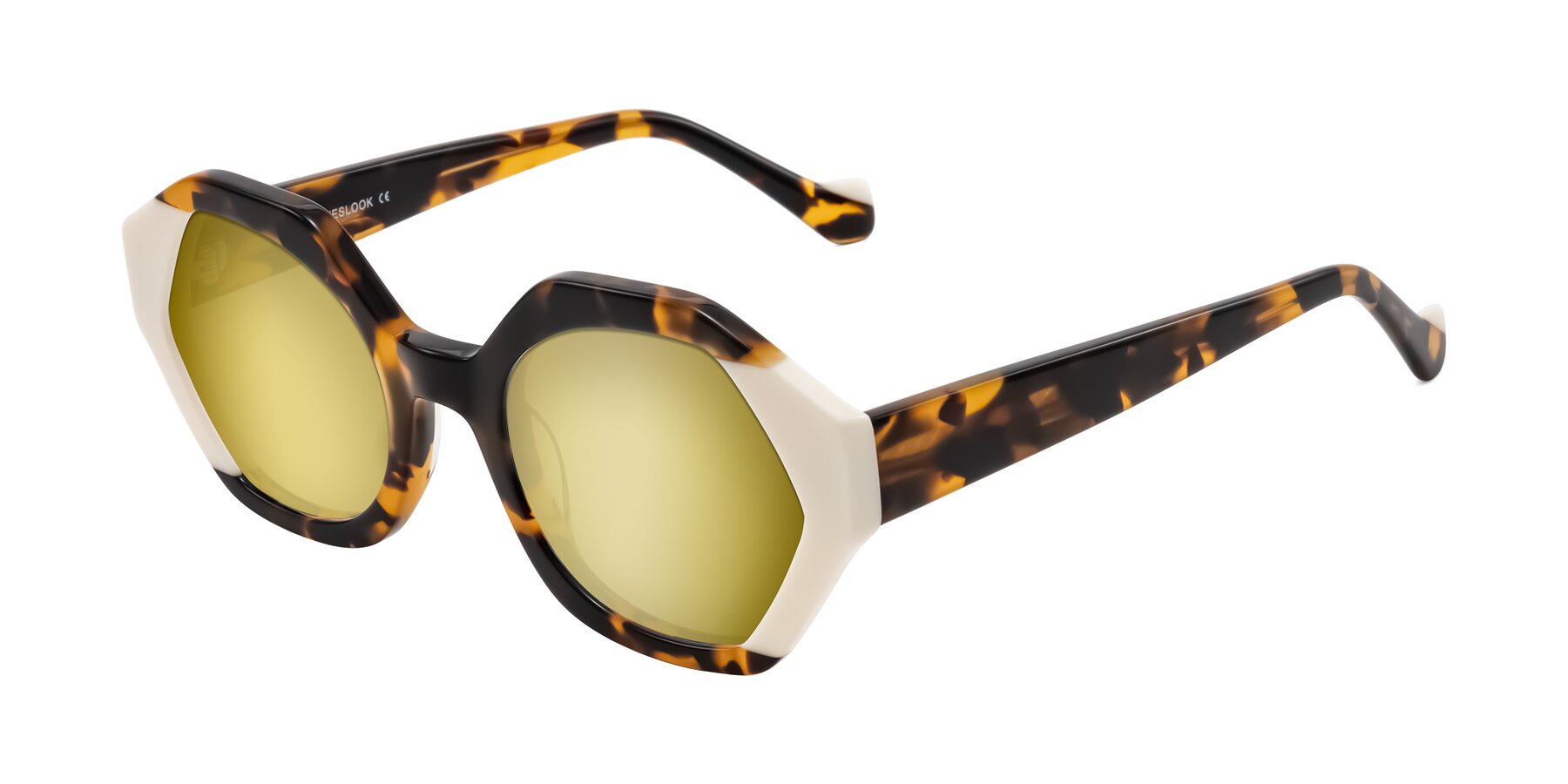 Angle of Kawa in Tortoise/Ivory with Gold Mirrored Lenses