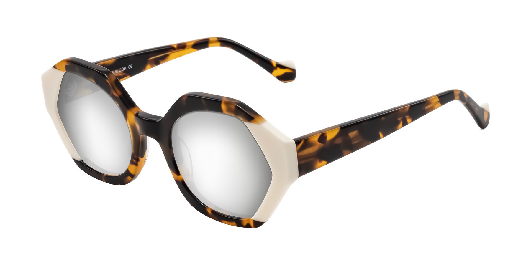 Angle of Kawa in Tortoise/Ivory with Silver Mirrored Lenses
