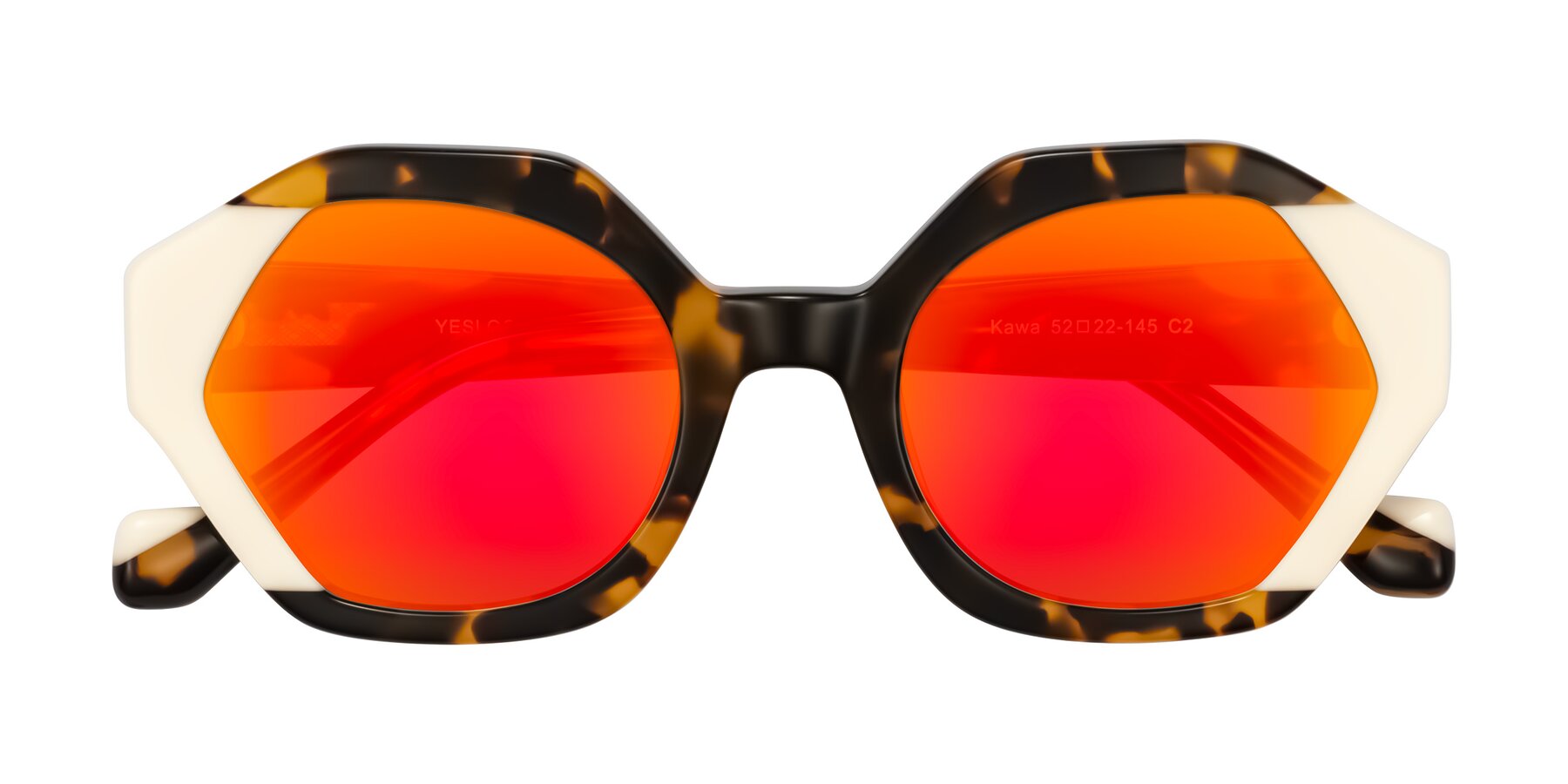 Folded Front of Kawa in Tortoise/Ivory with Red Gold Mirrored Lenses
