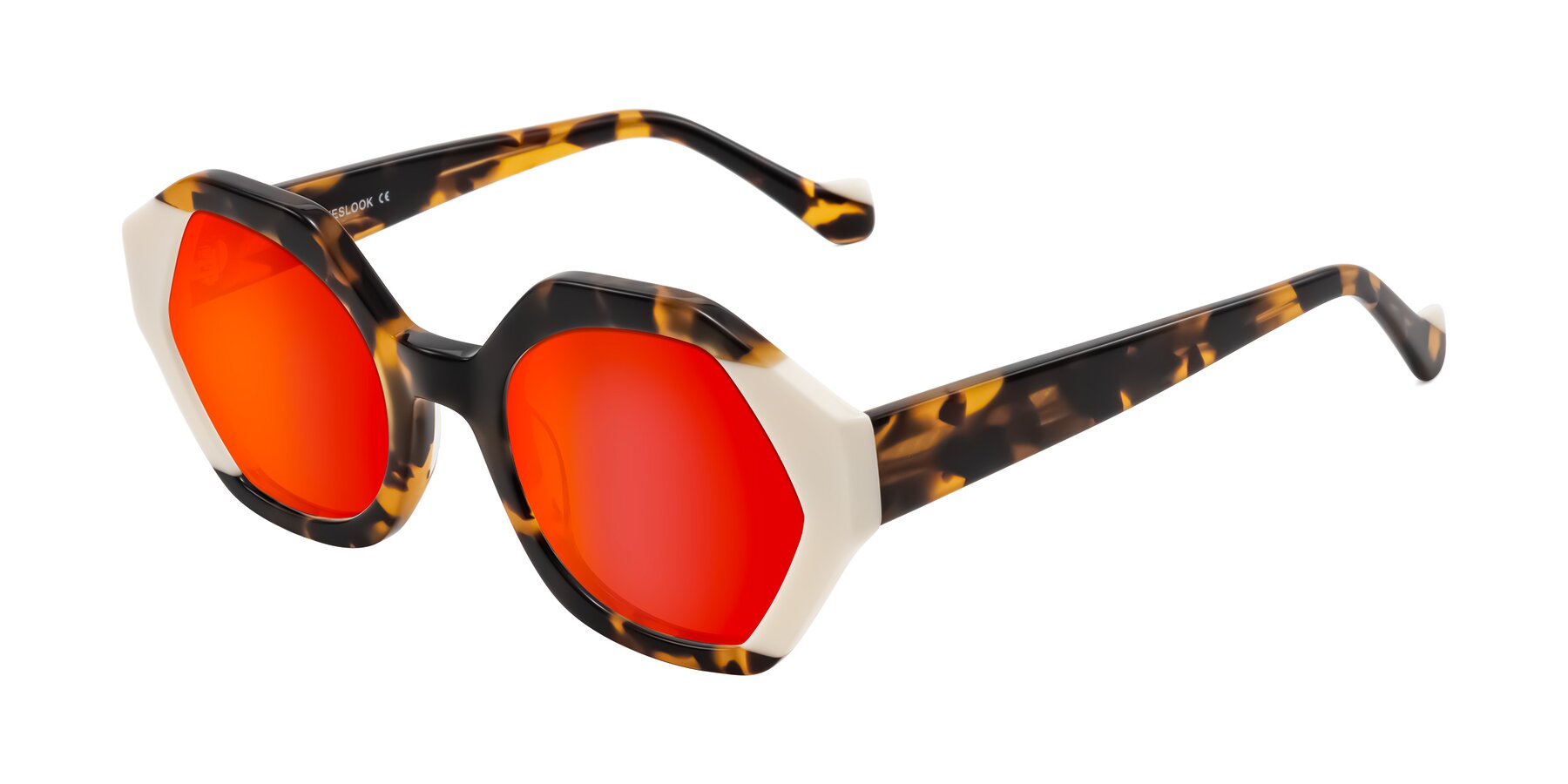 Angle of Kawa in Tortoise/Ivory with Red Gold Mirrored Lenses