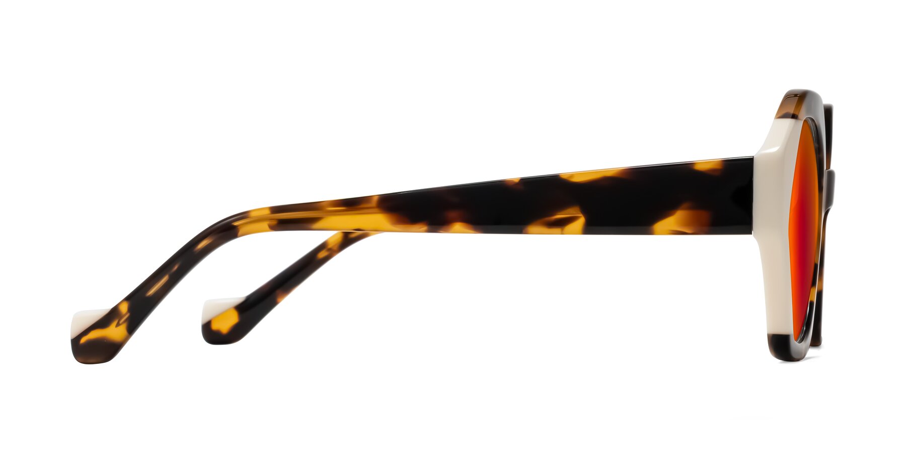 Side of Kawa in Tortoise/Ivory with Red Gold Mirrored Lenses
