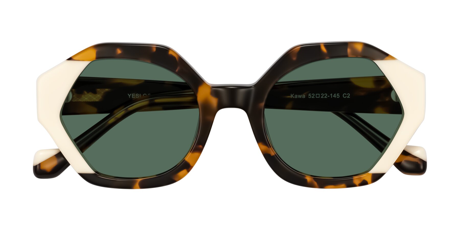 Folded Front of Kawa in Tortoise/Ivory with Green Polarized Lenses