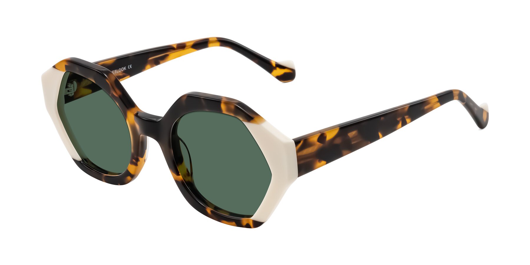 Angle of Kawa in Tortoise/Ivory with Green Polarized Lenses