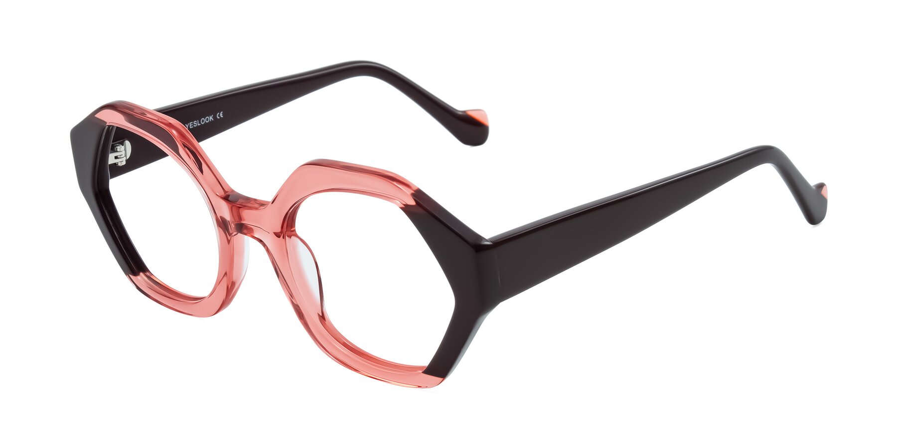 Angle of Kawa in Ruby/Maroon with Clear Eyeglass Lenses