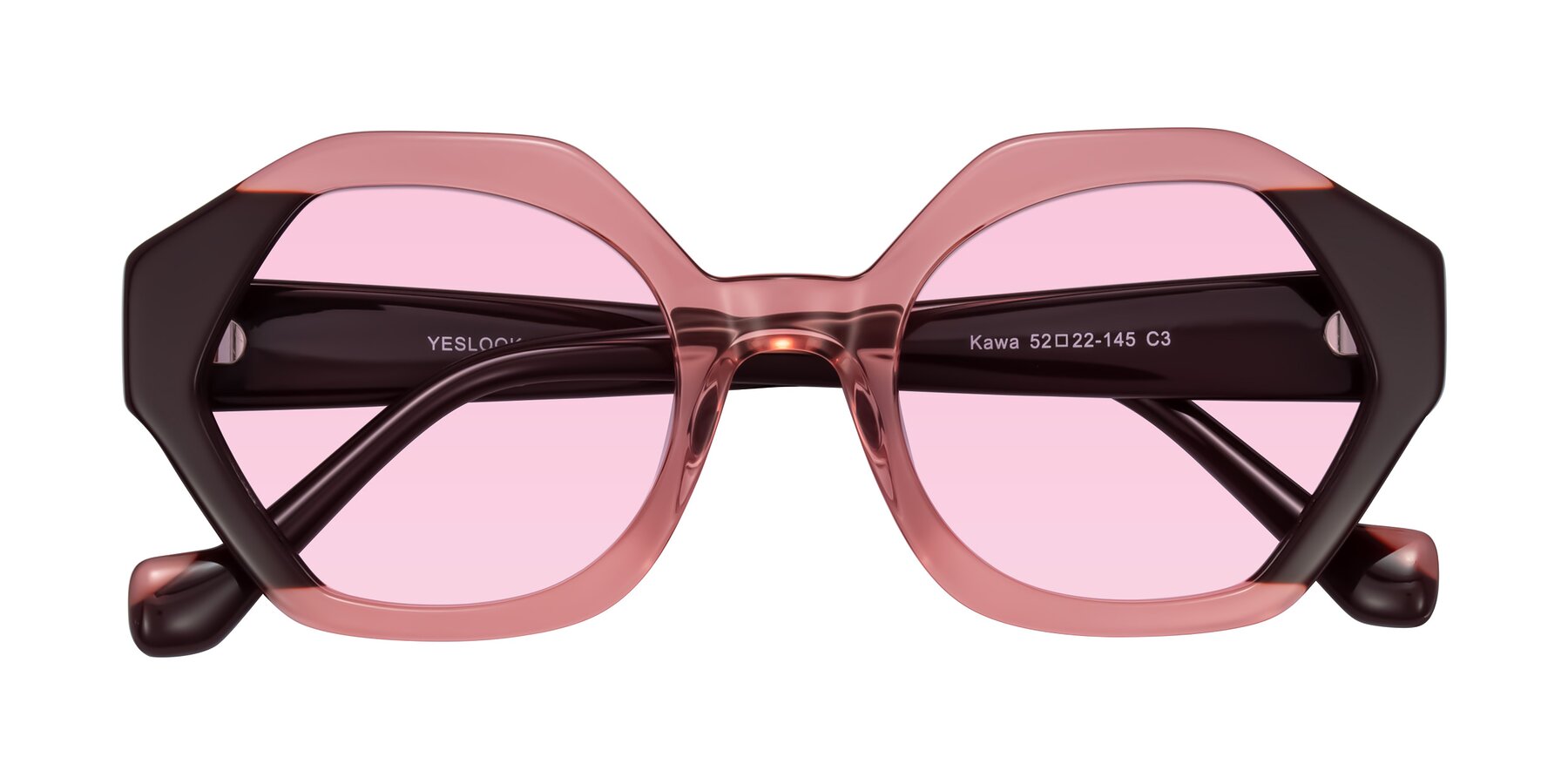 Folded Front of Kawa in Ruby/Maroon with Light Pink Tinted Lenses