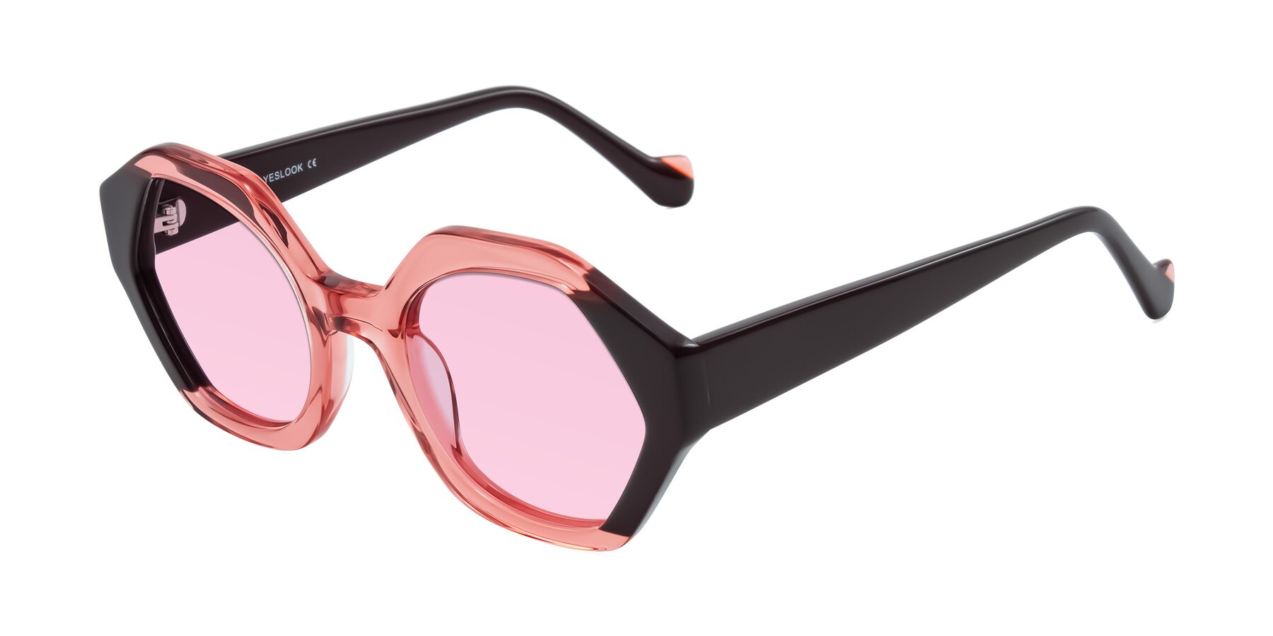 Angle of Kawa in Ruby/Maroon with Light Pink Tinted Lenses