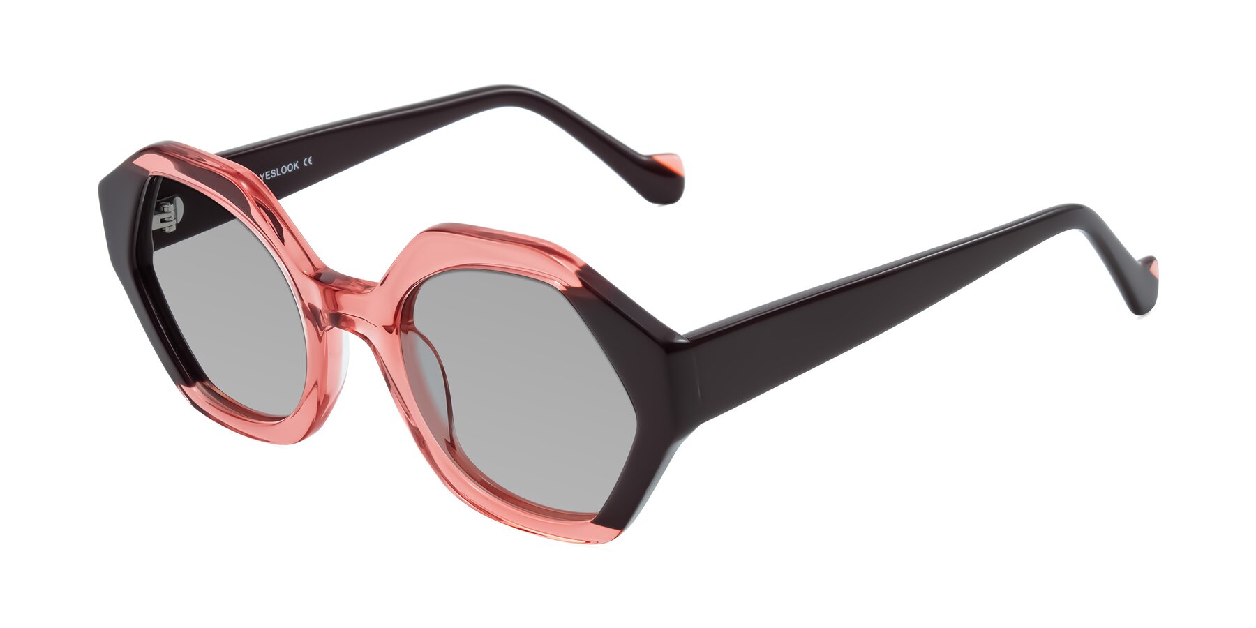 Angle of Kawa in Ruby/Maroon with Light Gray Tinted Lenses