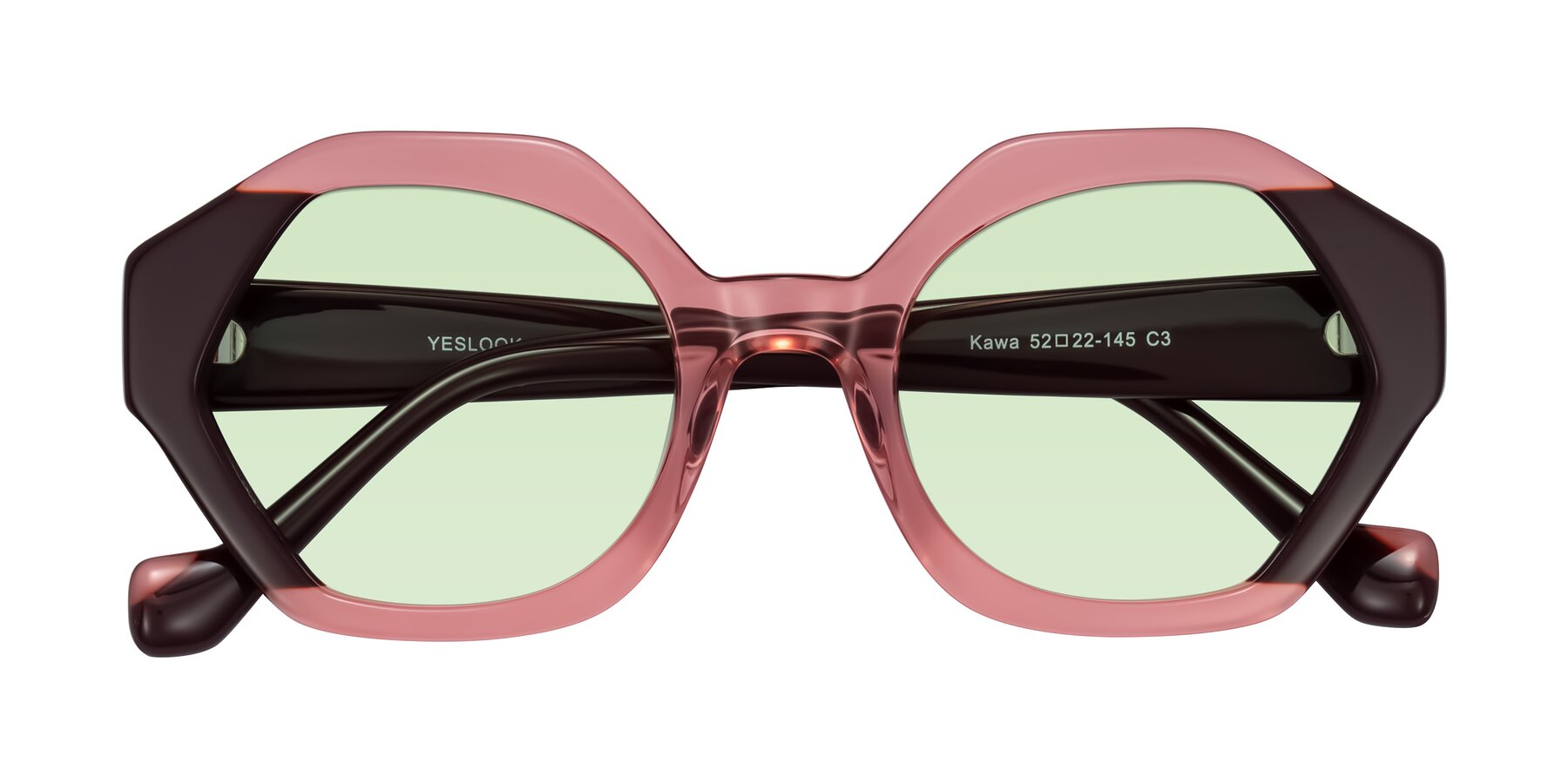 Folded Front of Kawa in Ruby/Maroon with Light Green Tinted Lenses