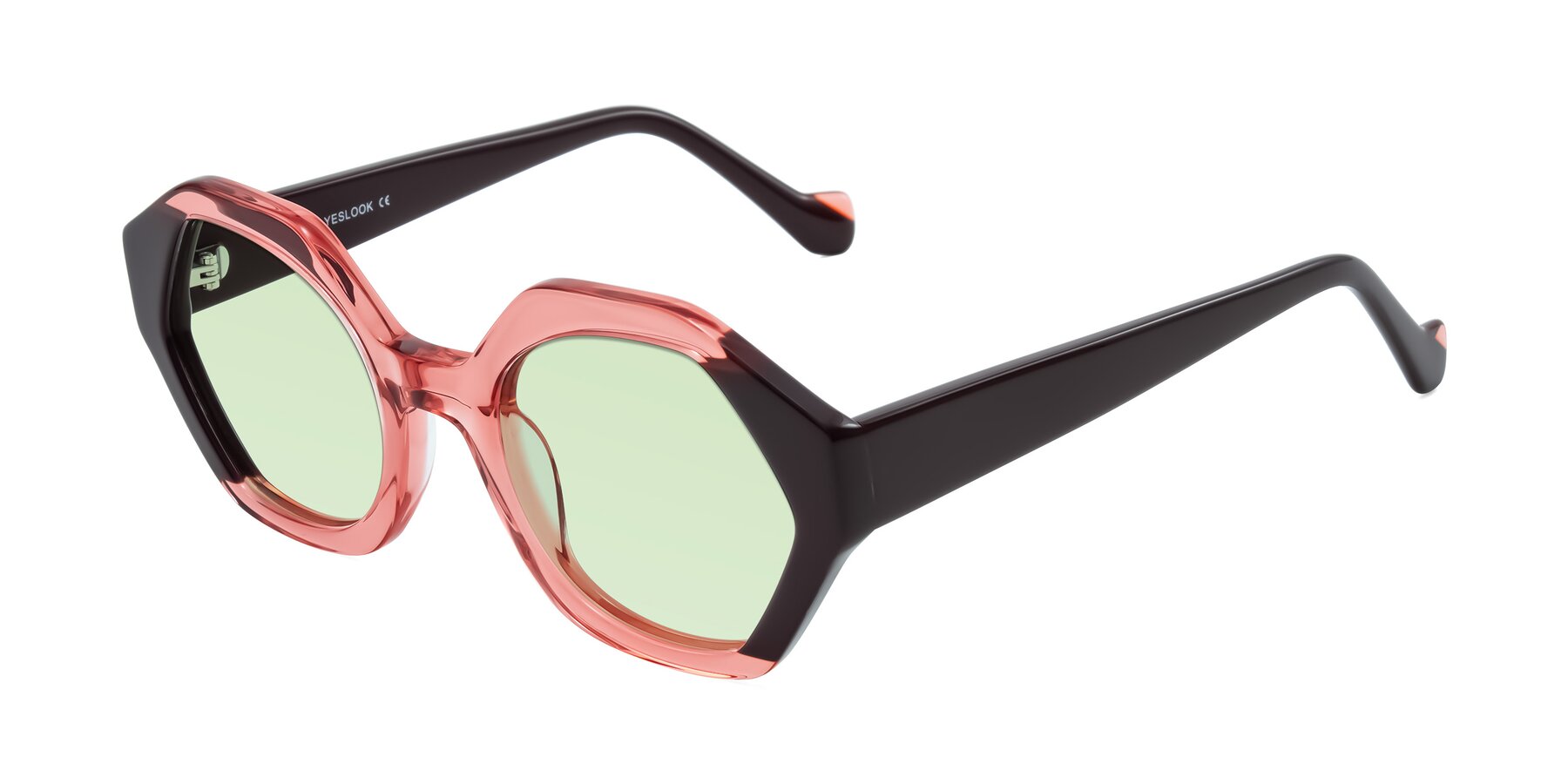 Angle of Kawa in Ruby/Maroon with Light Green Tinted Lenses