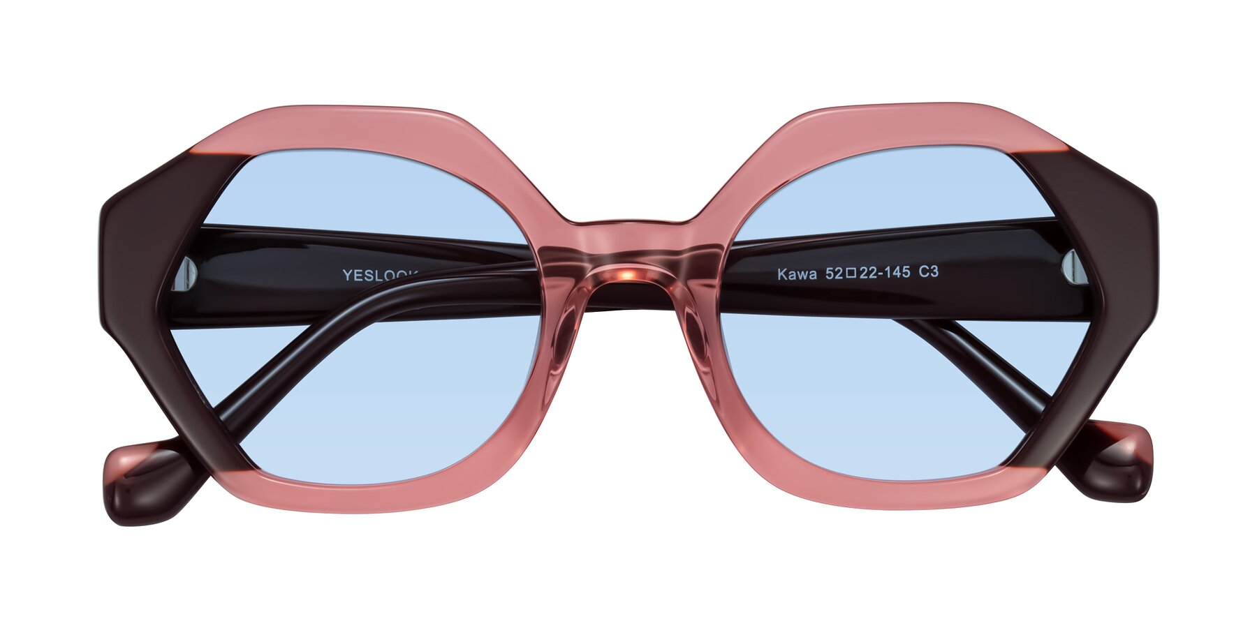 Folded Front of Kawa in Ruby/Maroon with Light Blue Tinted Lenses