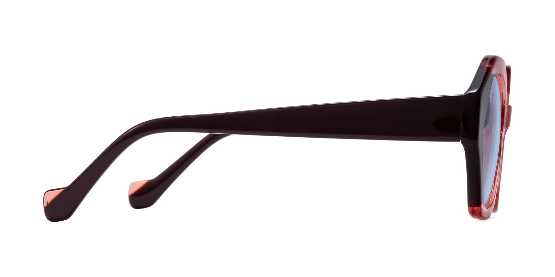 Side of Kawa in Ruby/Maroon with Light Blue Tinted Lenses