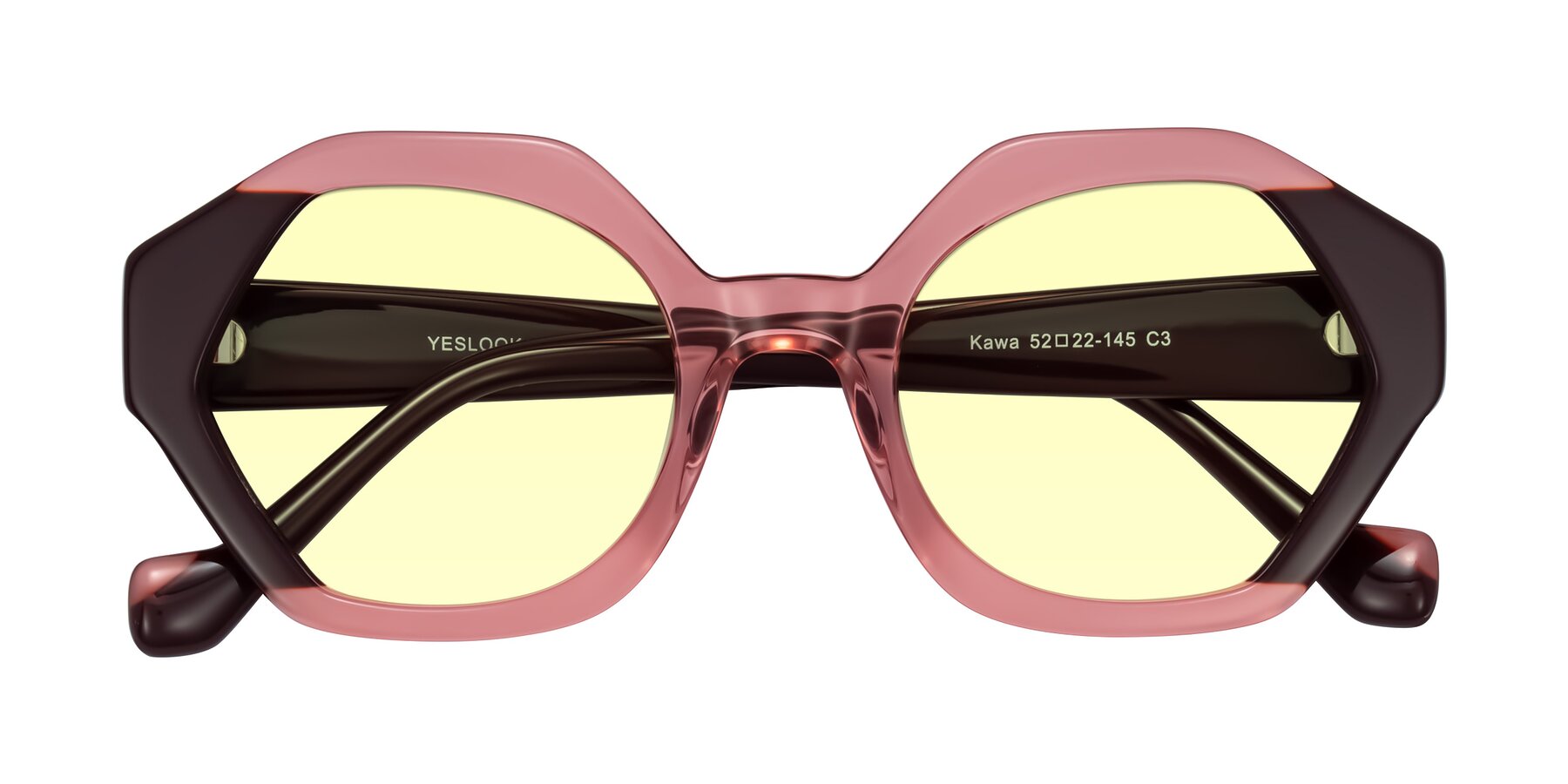 Folded Front of Kawa in Ruby/Maroon with Light Yellow Tinted Lenses