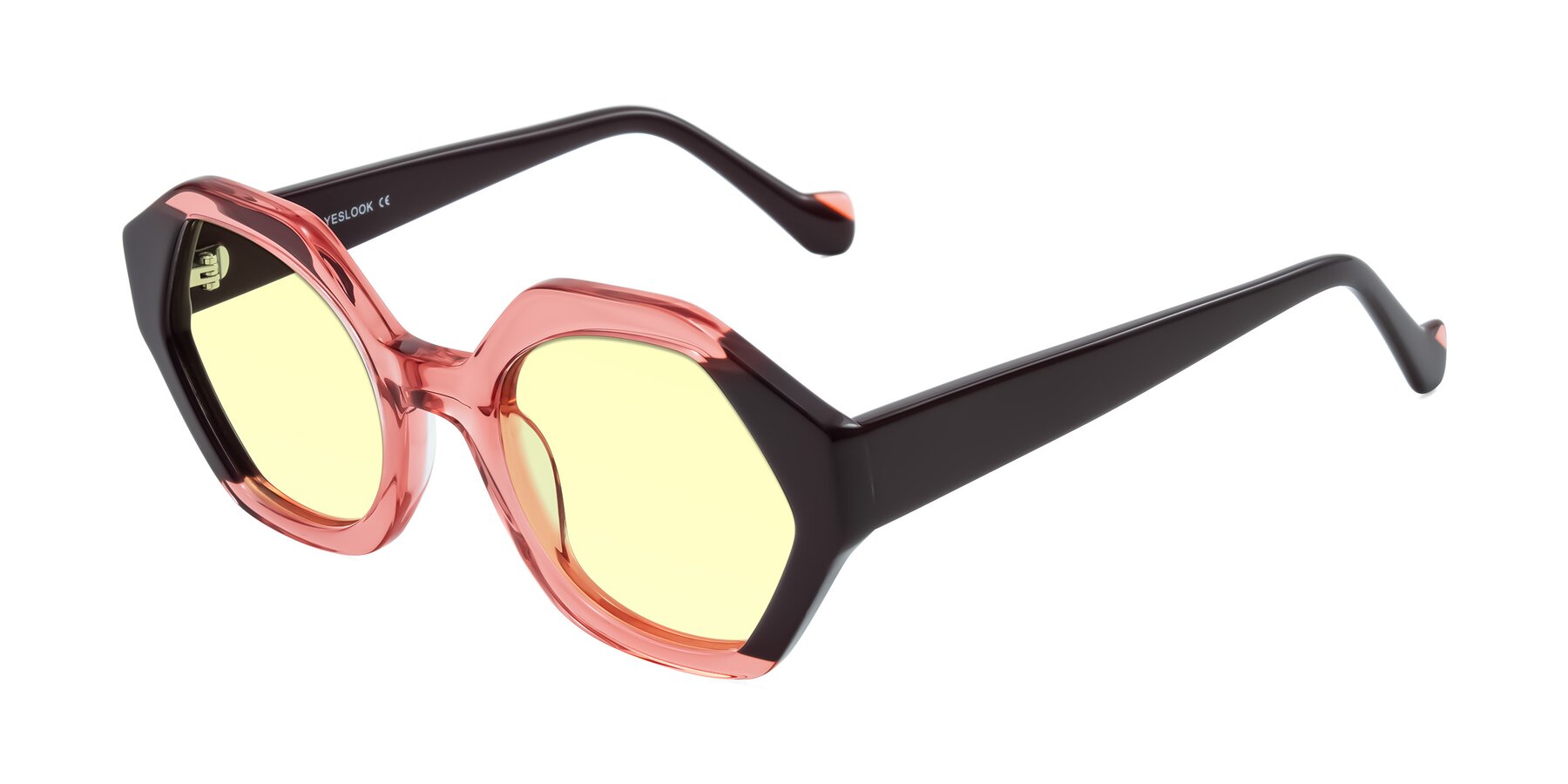 Angle of Kawa in Ruby/Maroon with Light Yellow Tinted Lenses