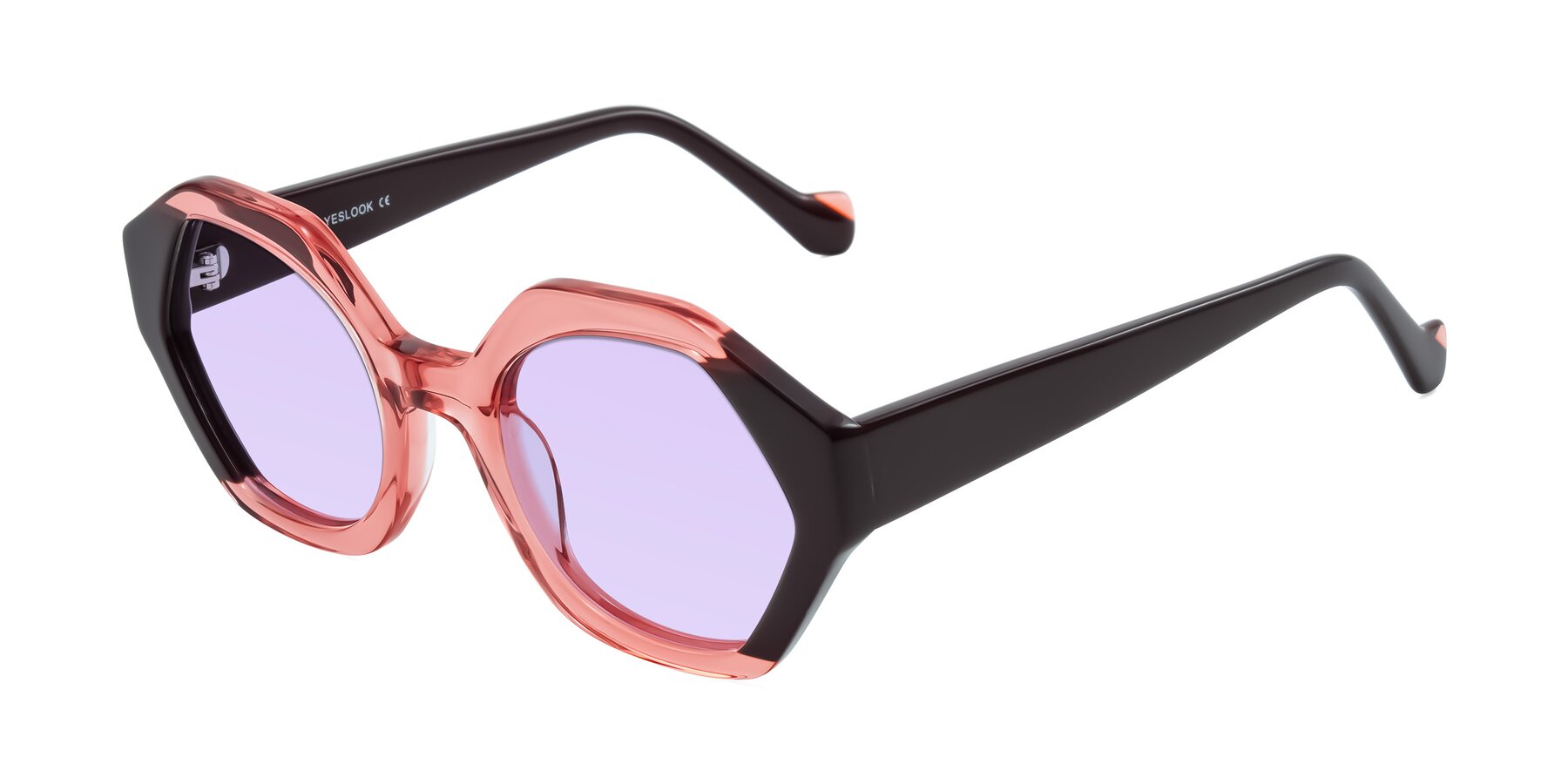 Angle of Kawa in Ruby/Maroon with Light Purple Tinted Lenses