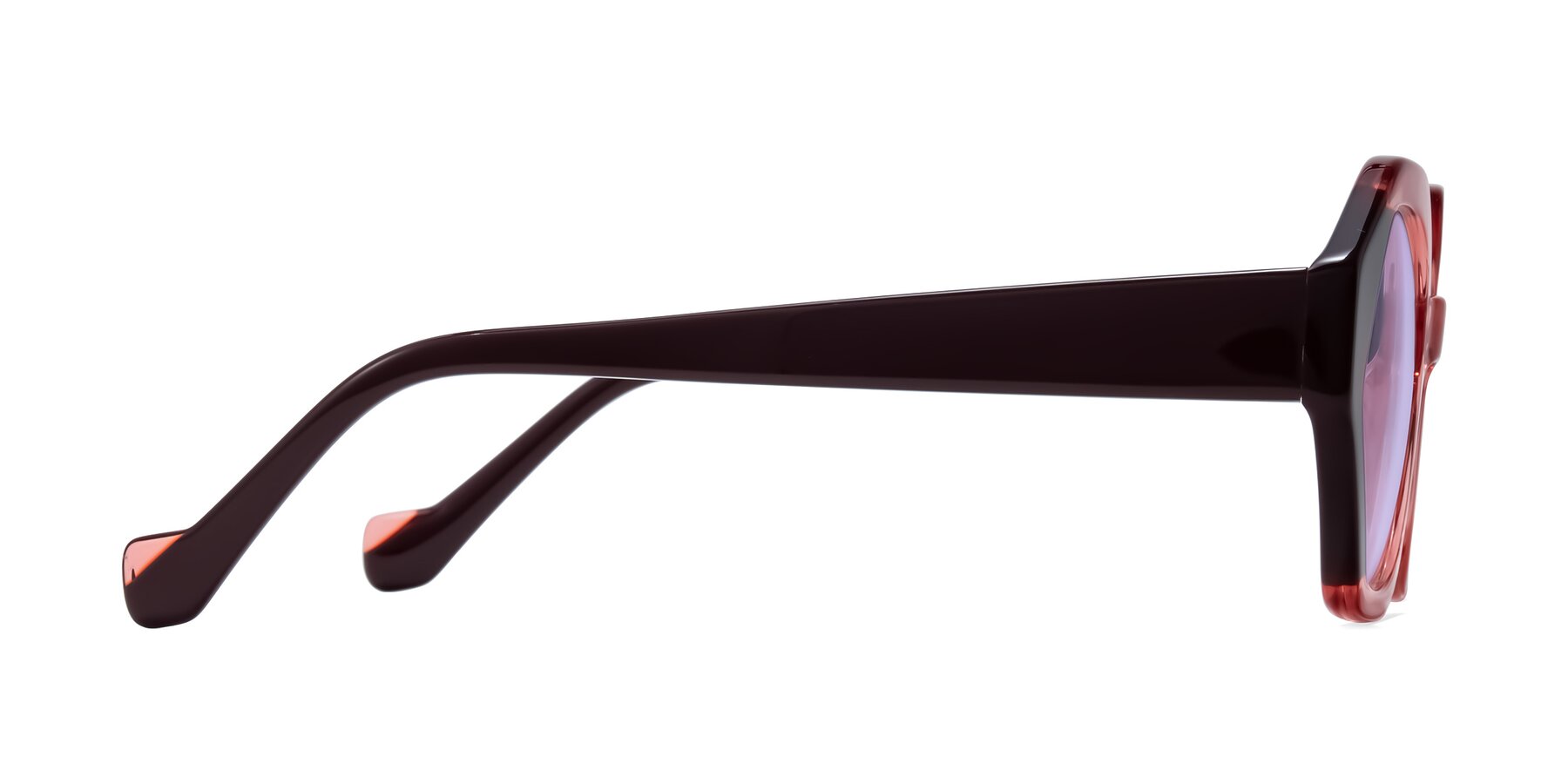 Side of Kawa in Ruby/Maroon with Light Purple Tinted Lenses