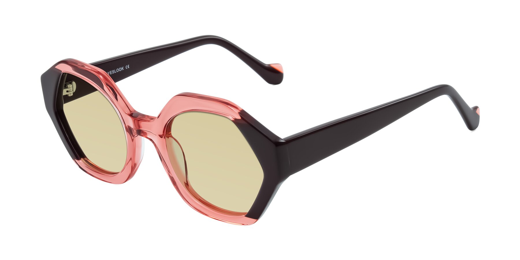 Angle of Kawa in Ruby/Maroon with Light Champagne Tinted Lenses