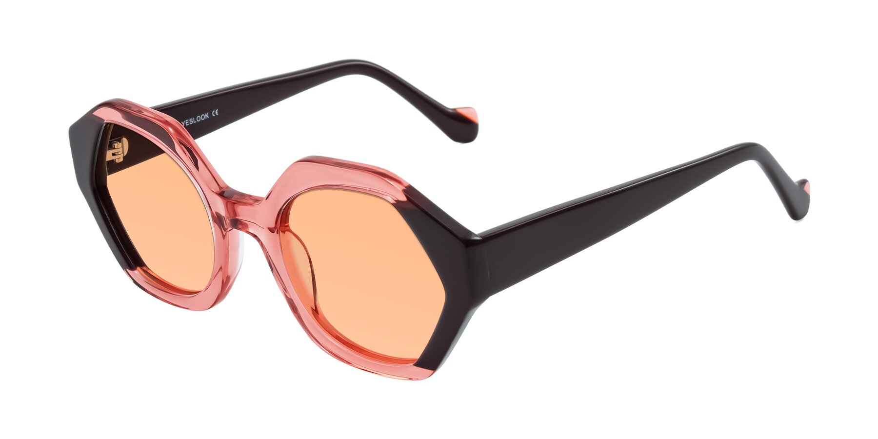 Angle of Kawa in Ruby/Maroon with Light Orange Tinted Lenses