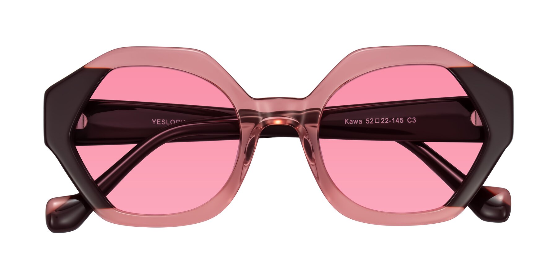 Folded Front of Kawa in Ruby/Maroon with Pink Tinted Lenses