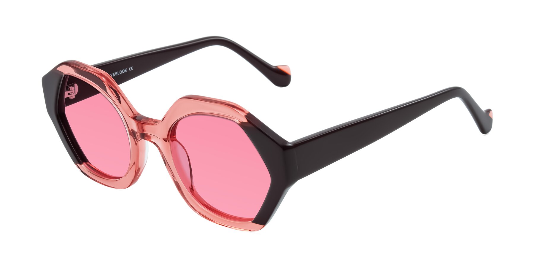 Angle of Kawa in Ruby/Maroon with Pink Tinted Lenses