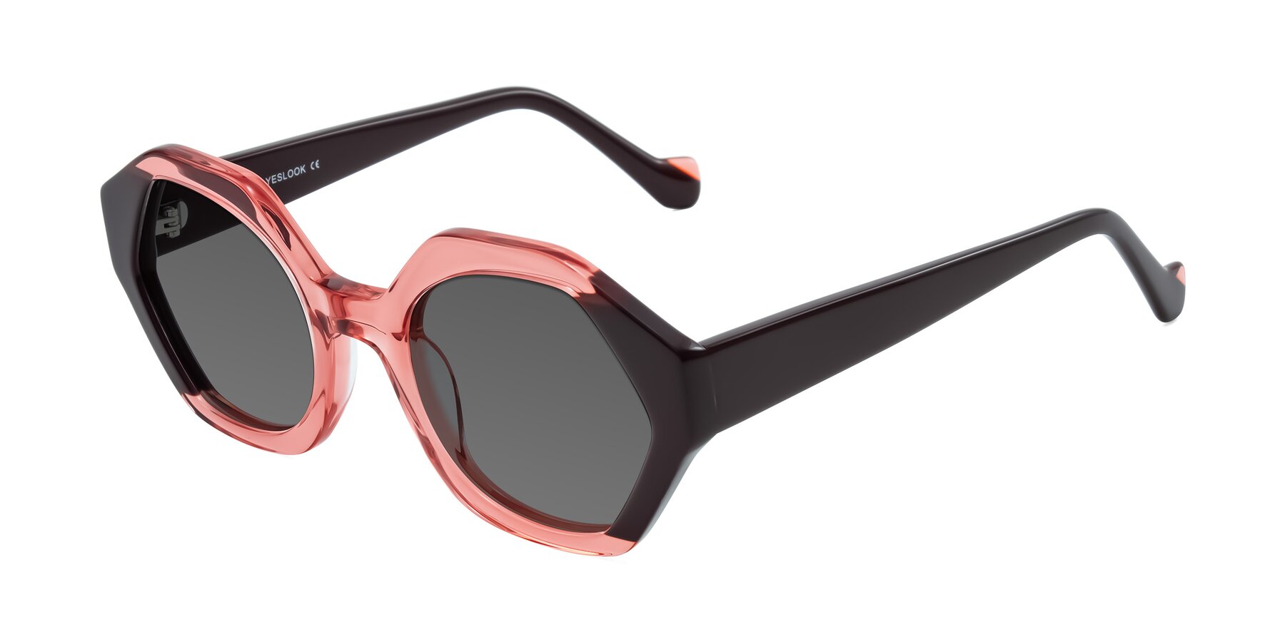 Angle of Kawa in Ruby/Maroon with Medium Gray Tinted Lenses
