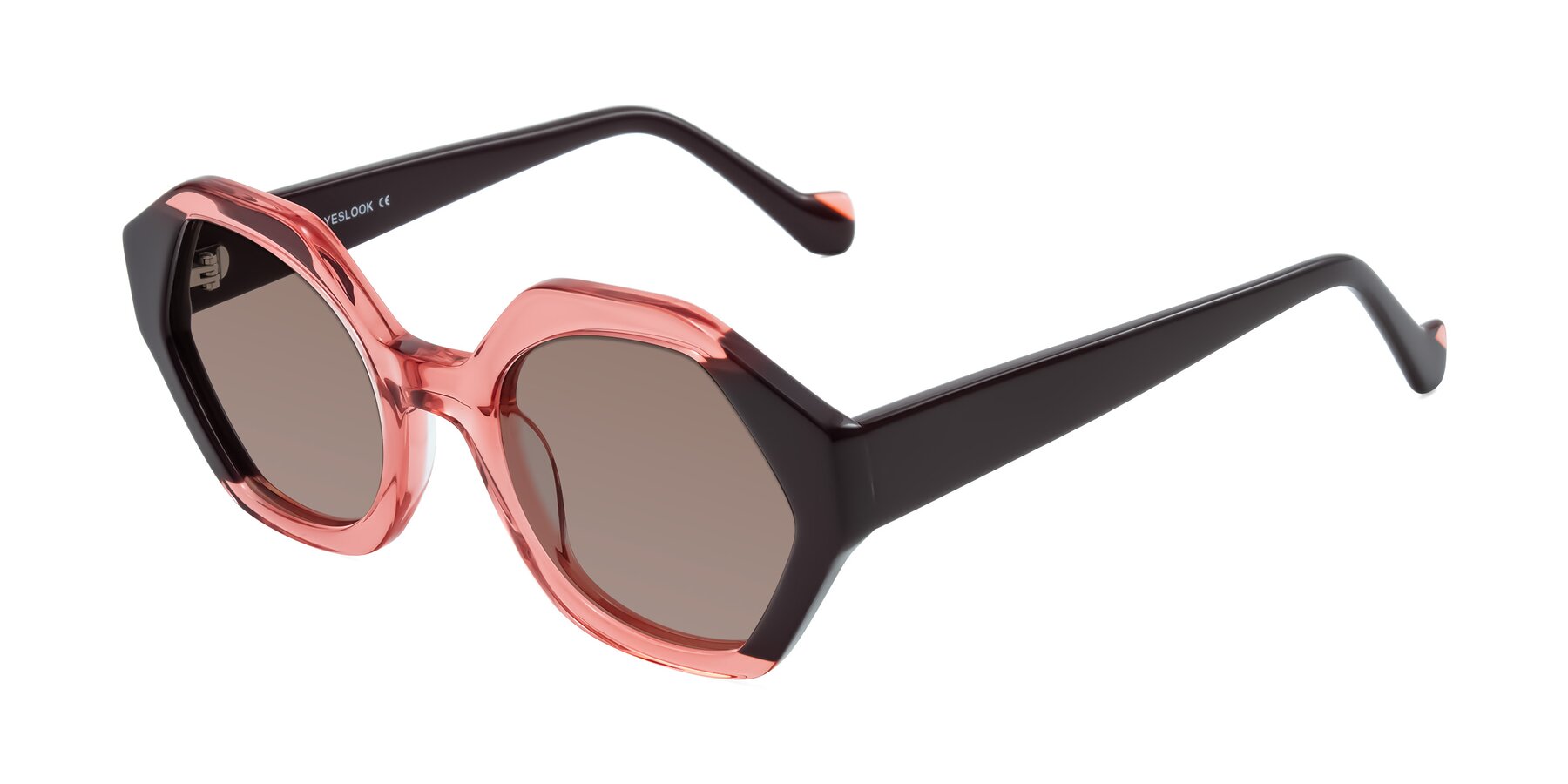 Angle of Kawa in Ruby/Maroon with Medium Brown Tinted Lenses