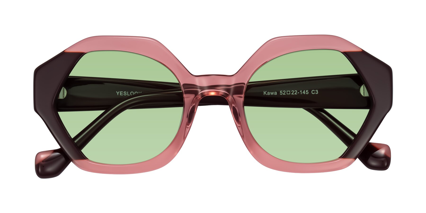 Folded Front of Kawa in Ruby/Maroon with Medium Green Tinted Lenses