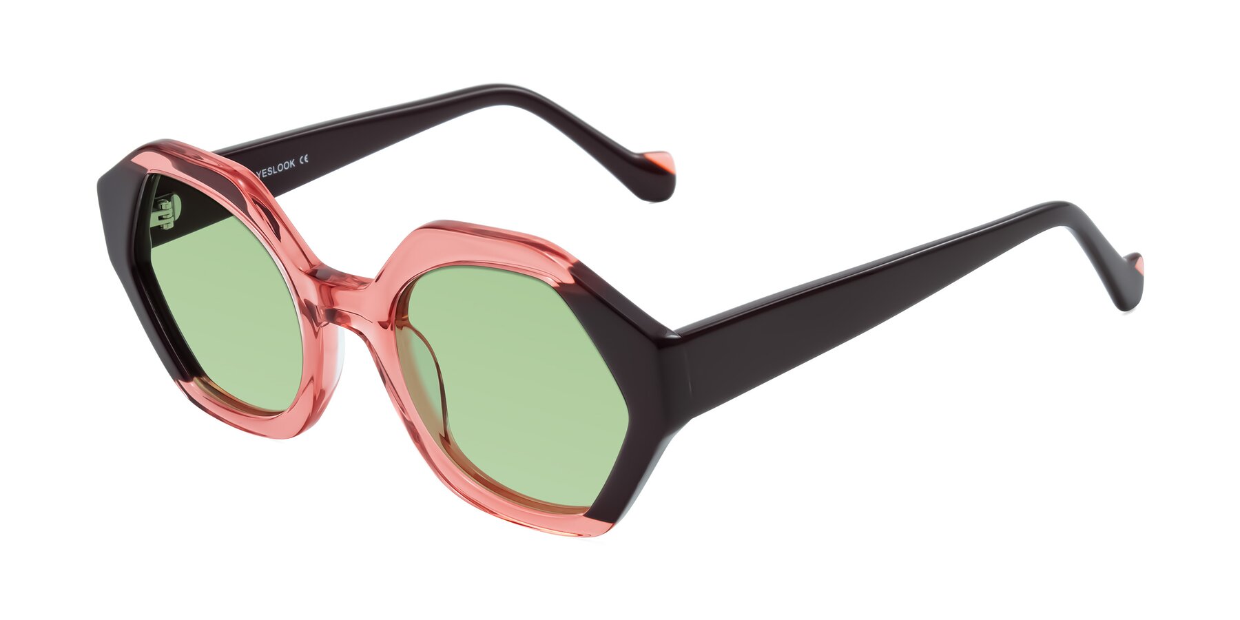Angle of Kawa in Ruby/Maroon with Medium Green Tinted Lenses