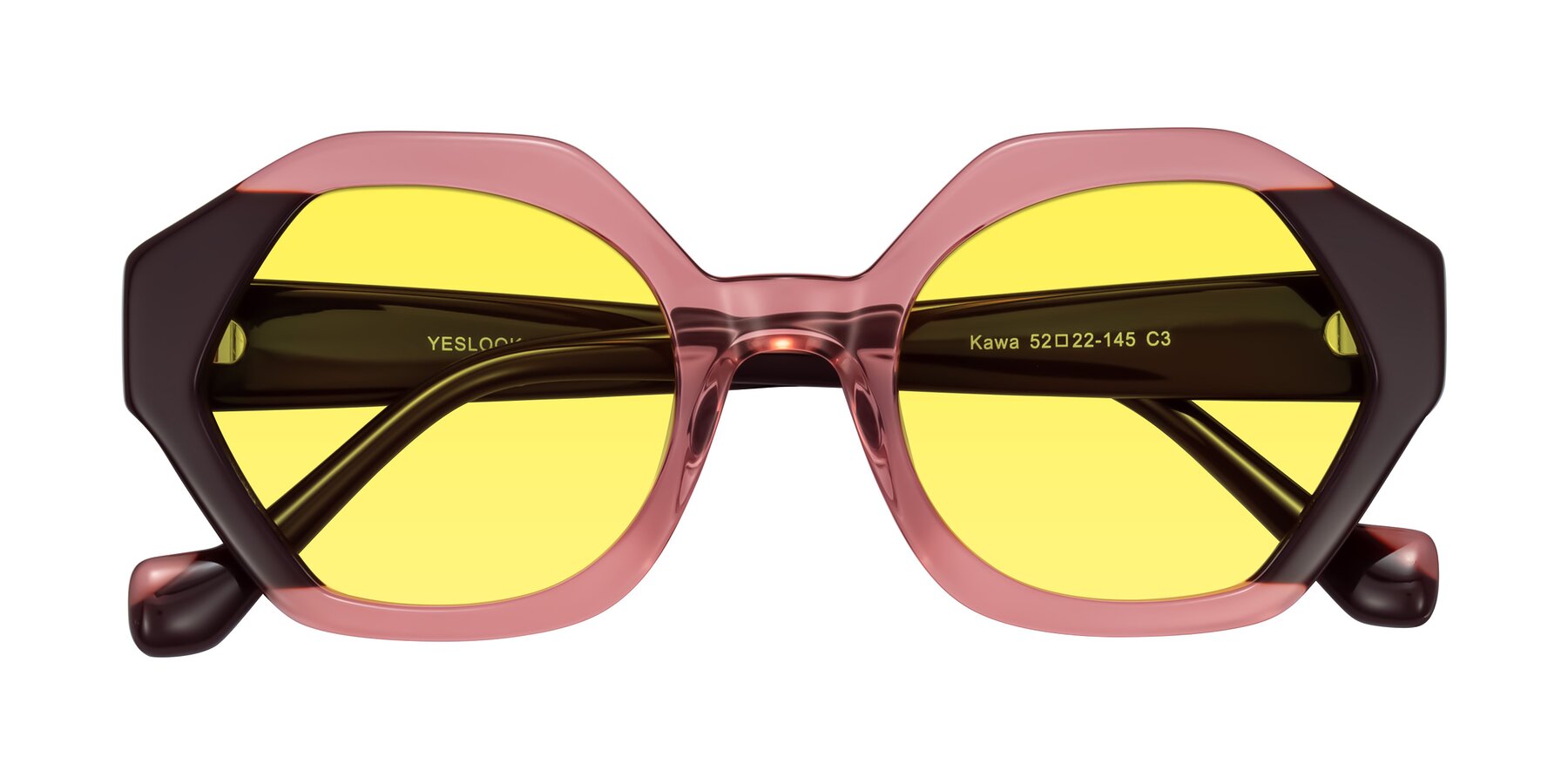 Folded Front of Kawa in Ruby/Maroon with Medium Yellow Tinted Lenses