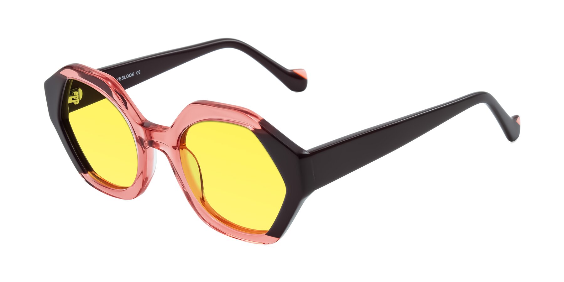 Angle of Kawa in Ruby/Maroon with Medium Yellow Tinted Lenses