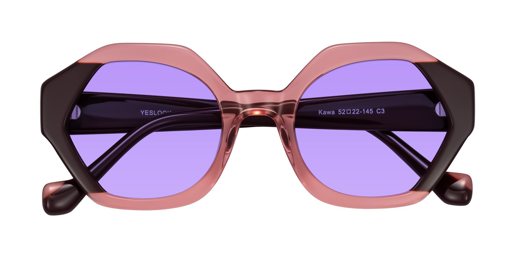 Folded Front of Kawa in Ruby/Maroon with Medium Purple Tinted Lenses