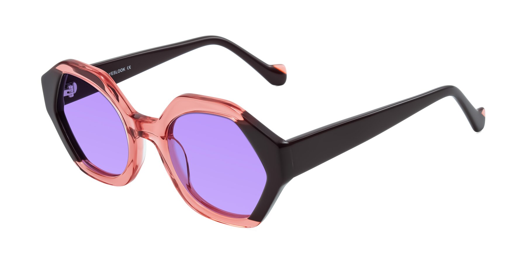 Angle of Kawa in Ruby/Maroon with Medium Purple Tinted Lenses